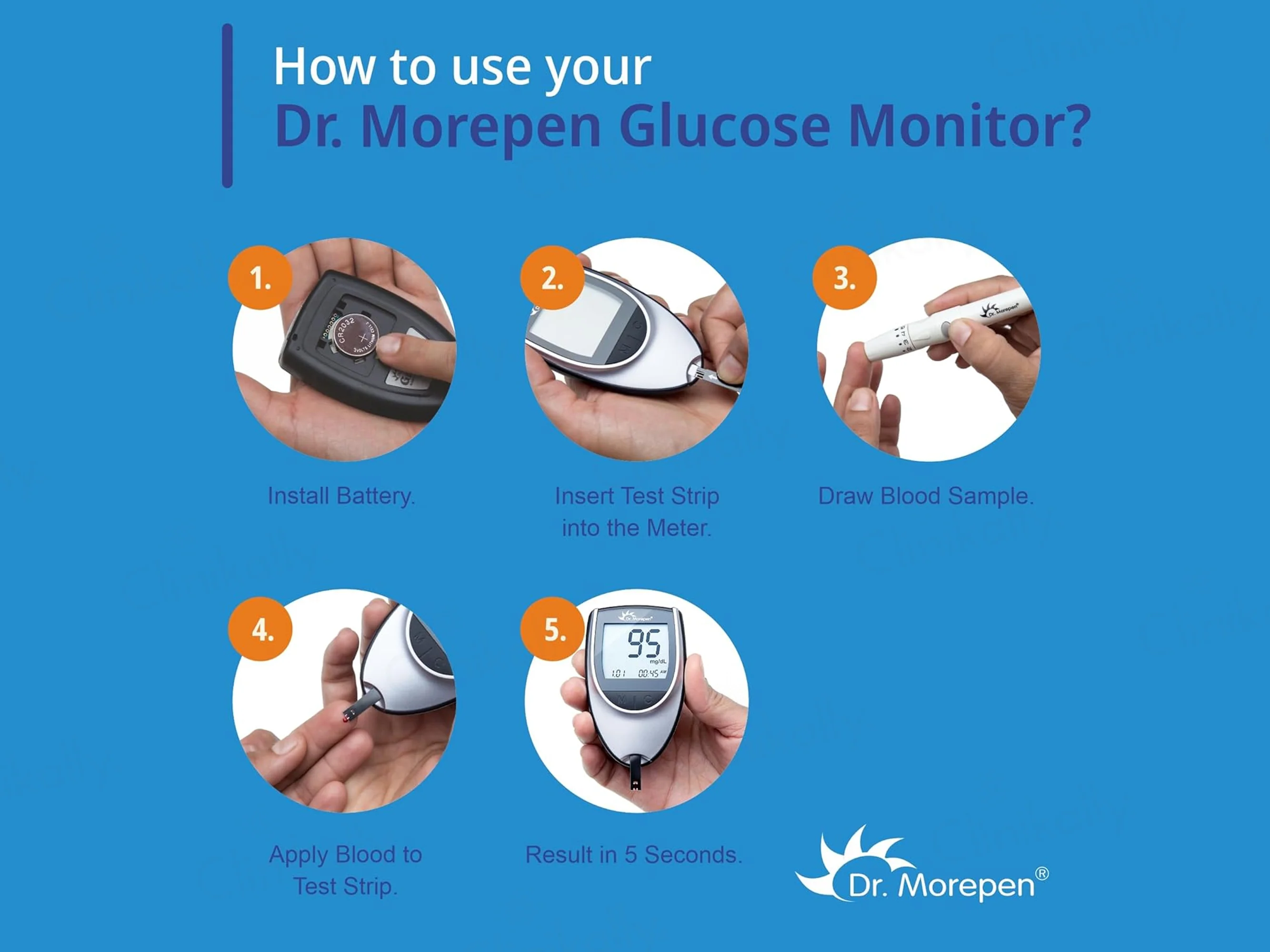 Dr. Morepen GlucoOne BG-03 Blood Glucose Monitoring System Combo Pack (Meter + 25 Strips) - Image 4