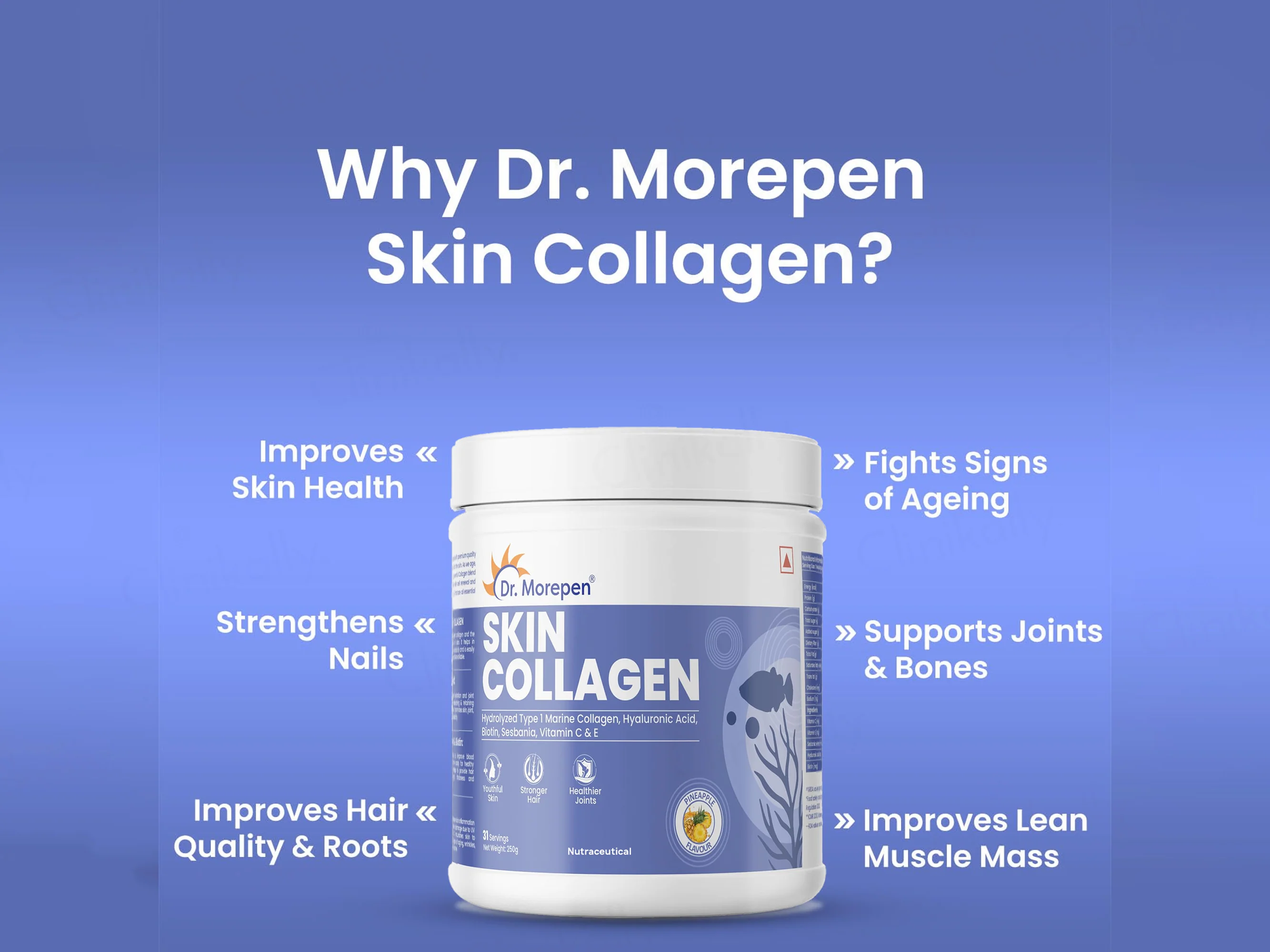 Dr. Morepen Hydrolyzed Type 1 Marine Skin Collagen Powder - Pineapple Flavour - Image 3