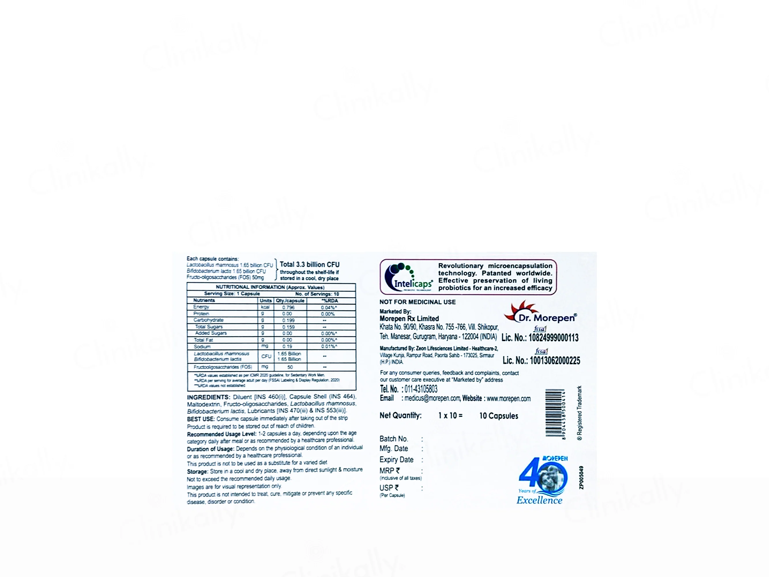 Dr. Morepen Intebact 3.3 Billion CFU Nutraceutical Capsule - Image 2