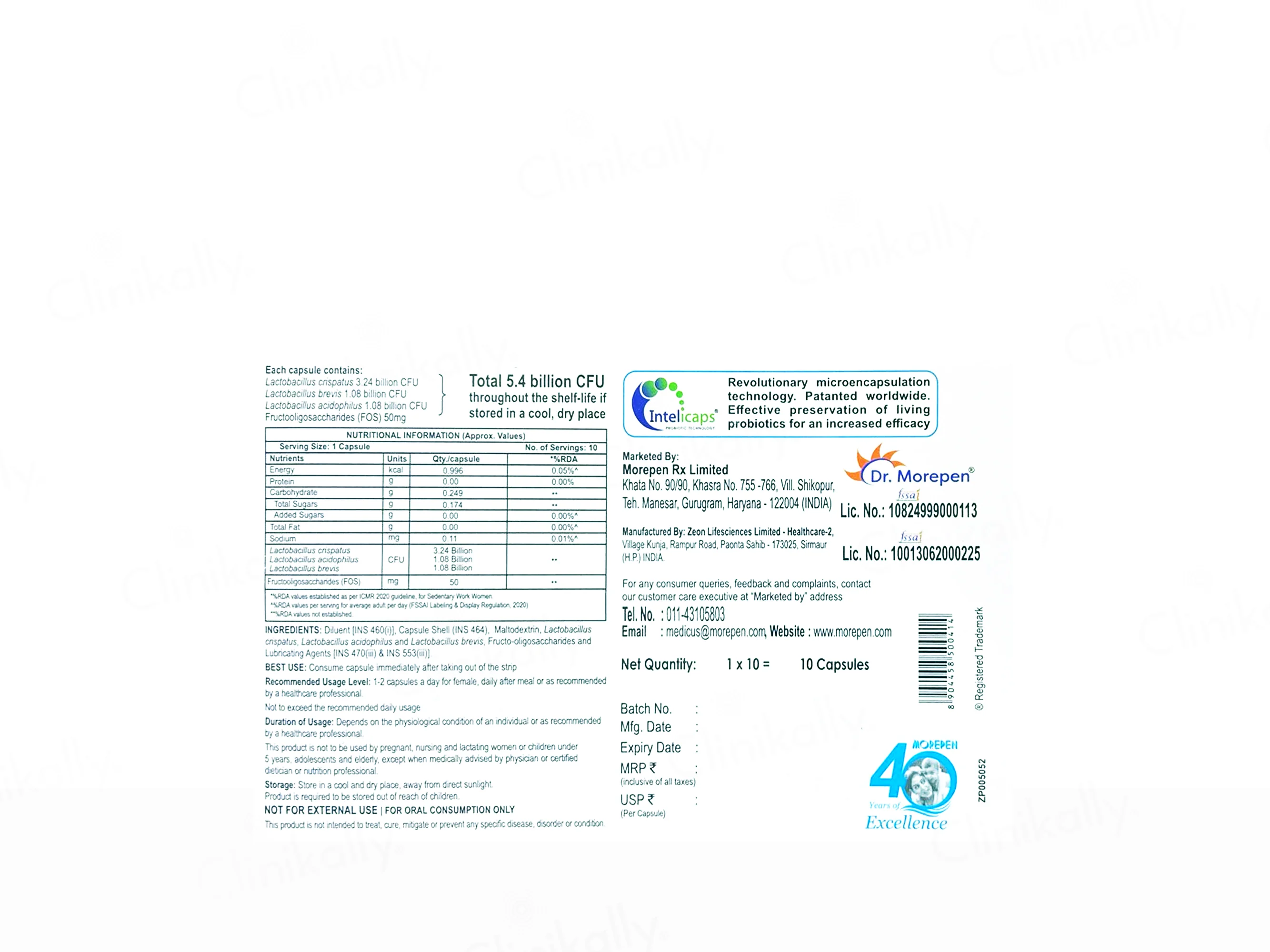 Dr. Morepen Intebact Gyn 5.4 Billion CFU Capsule For Adult Women - Image 2