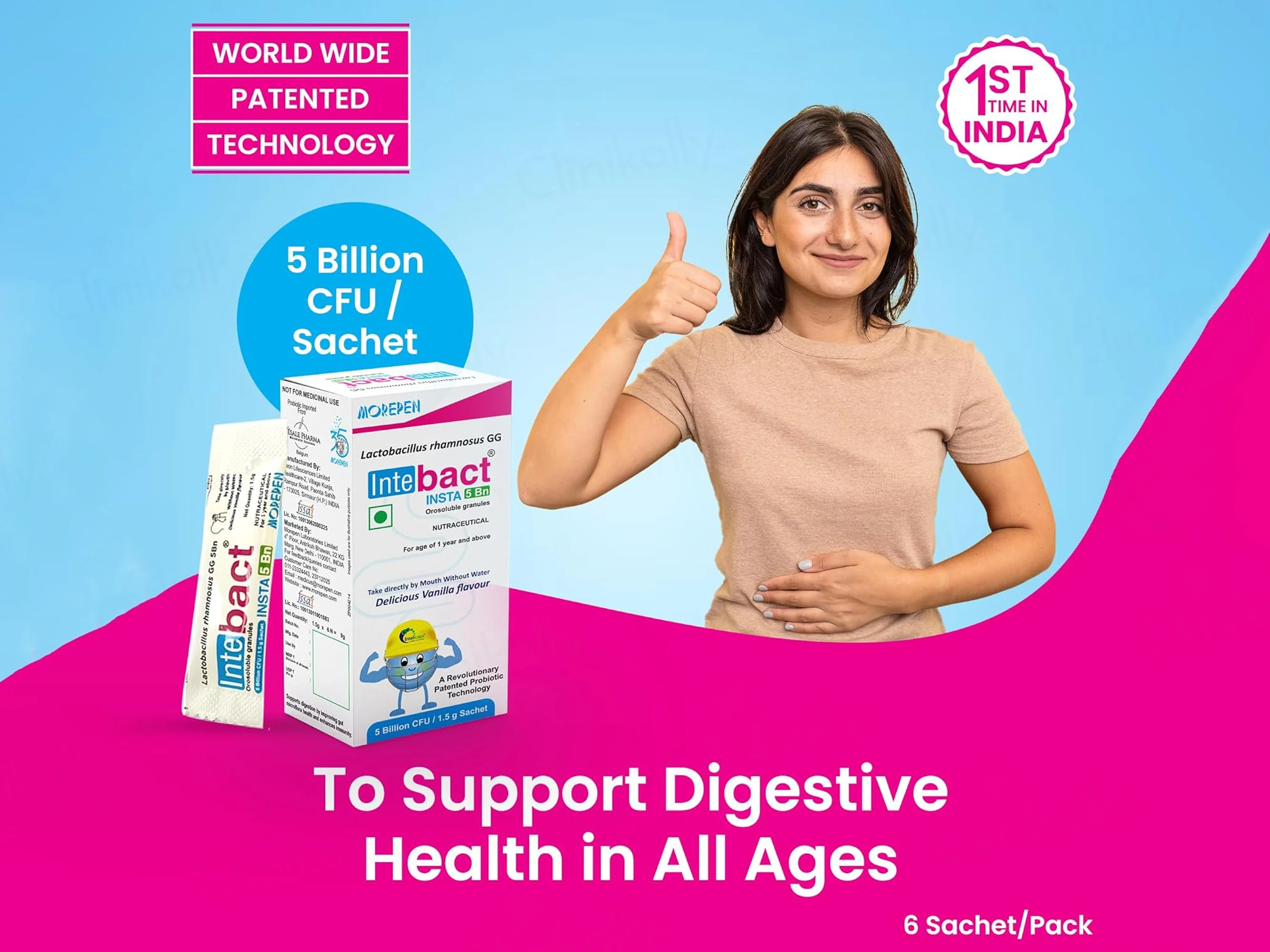 Dr. Morepen Intebact Insta 5 Billion CFU Orosoluble Granules - Delicious Vanilla Flavour - Image 2