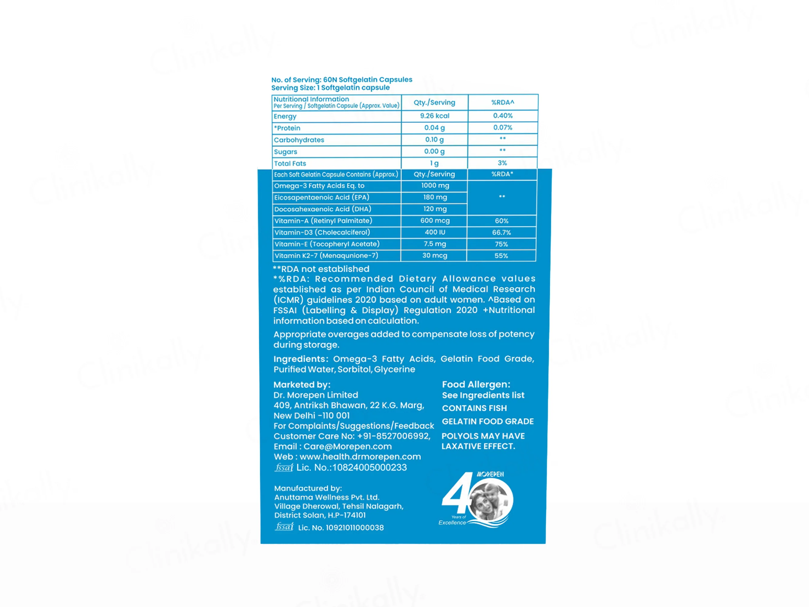 Dr. Morepen Omega-3 Deep Sea Fish Oil 1000mg Soft Gelatin Capsule - Image 9