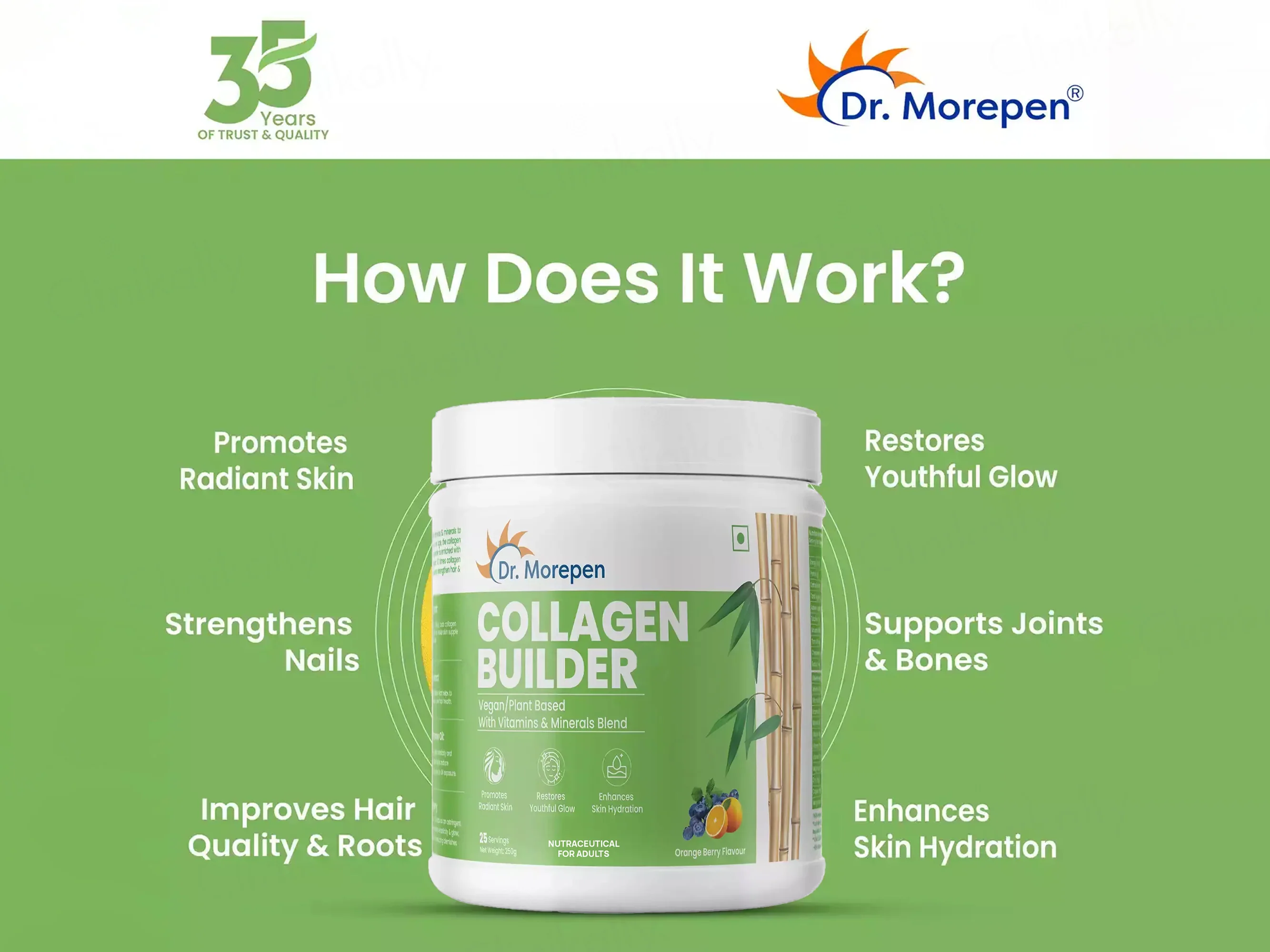 Dr. Morepen Vegan Plant Based Collagen Builder Powder - Orange Berry Flavour - Image 4
