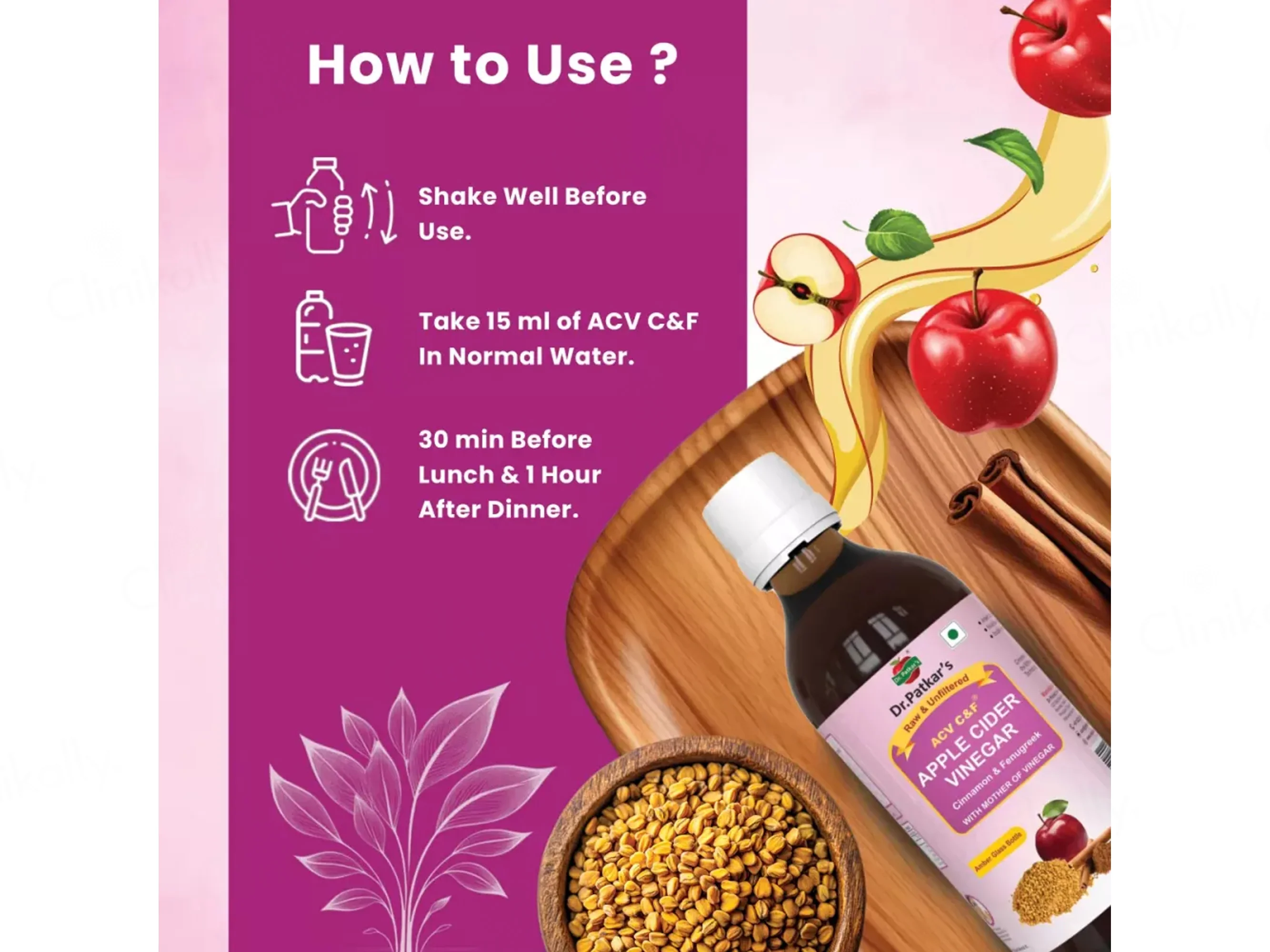 Dr. Patkar's ACV C&F Cinnamon & Fenugreek Apple Cider Vinegar - Image 4