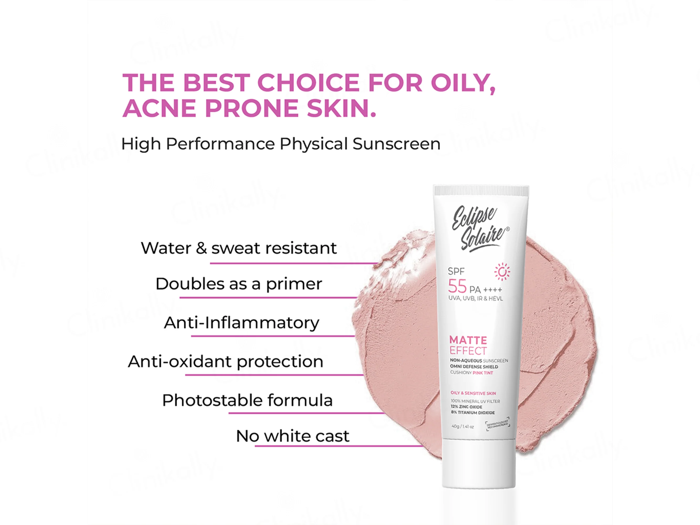 Eclipse Solaire Matte Effect Cushiony Pink Tint Non-Aqueous Sunscreen SPF 55 PA++++ - Image 3