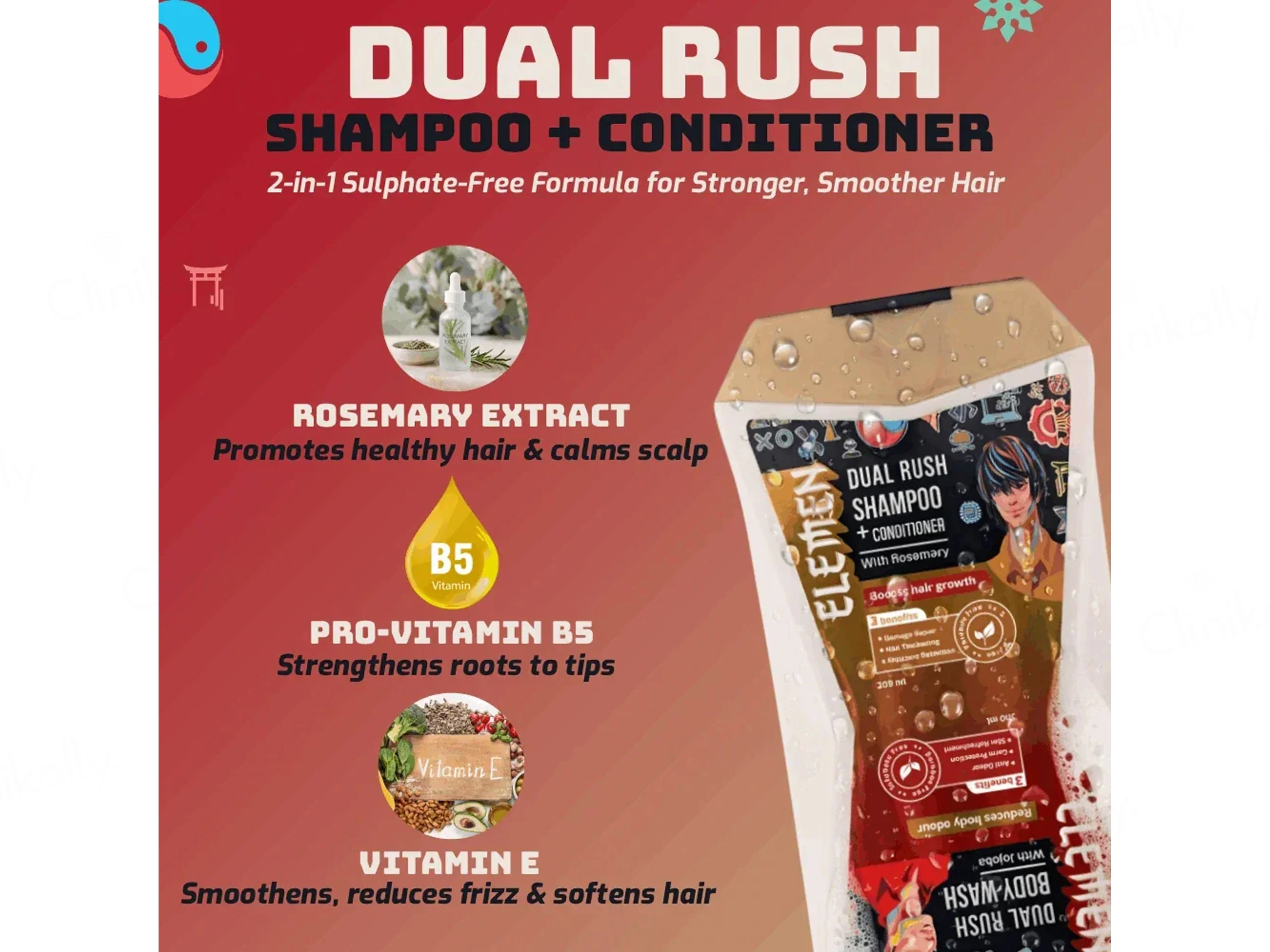 Elemen Dual Rush Body Wash (300 ml) & Shampoo + Conditioner (200 ml) - Image 5