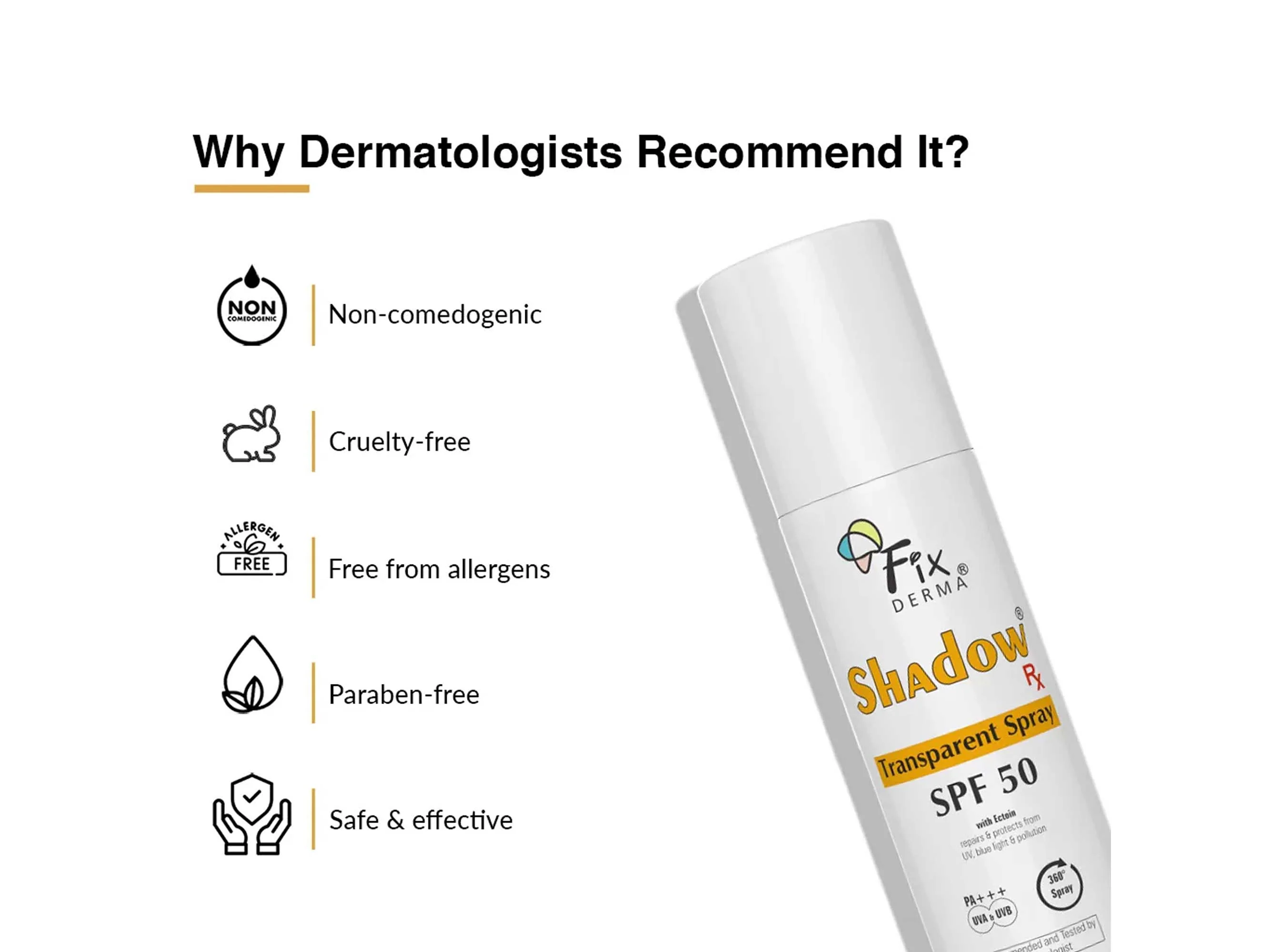 Fixderma Shadow Rx Transparent Spray Sunscreen SPF 50 PA+++ - Image 4
