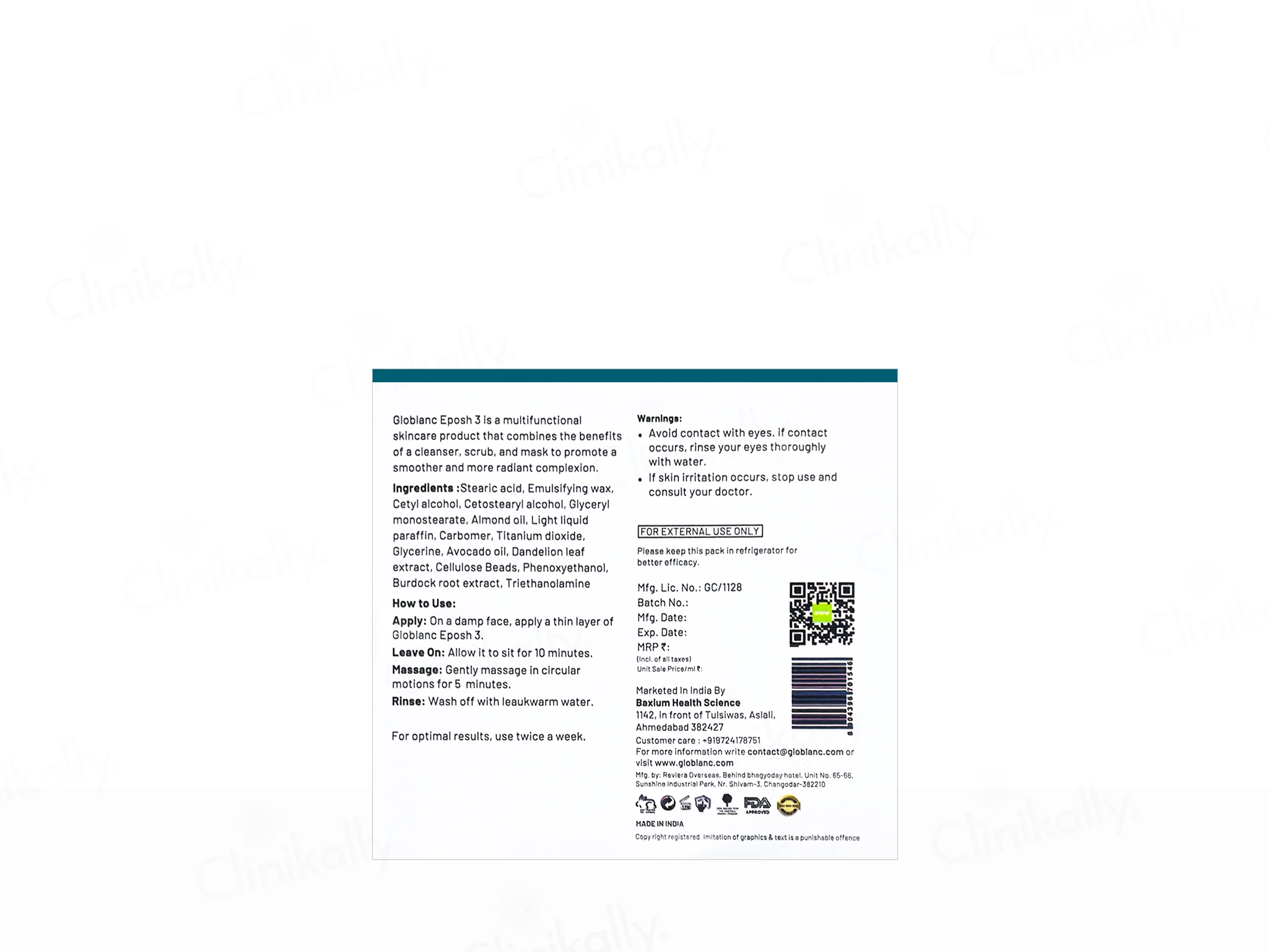 Glo Blanc Eposh-3 Tri Active Exfoliating Cream Cleanser - Image 4
