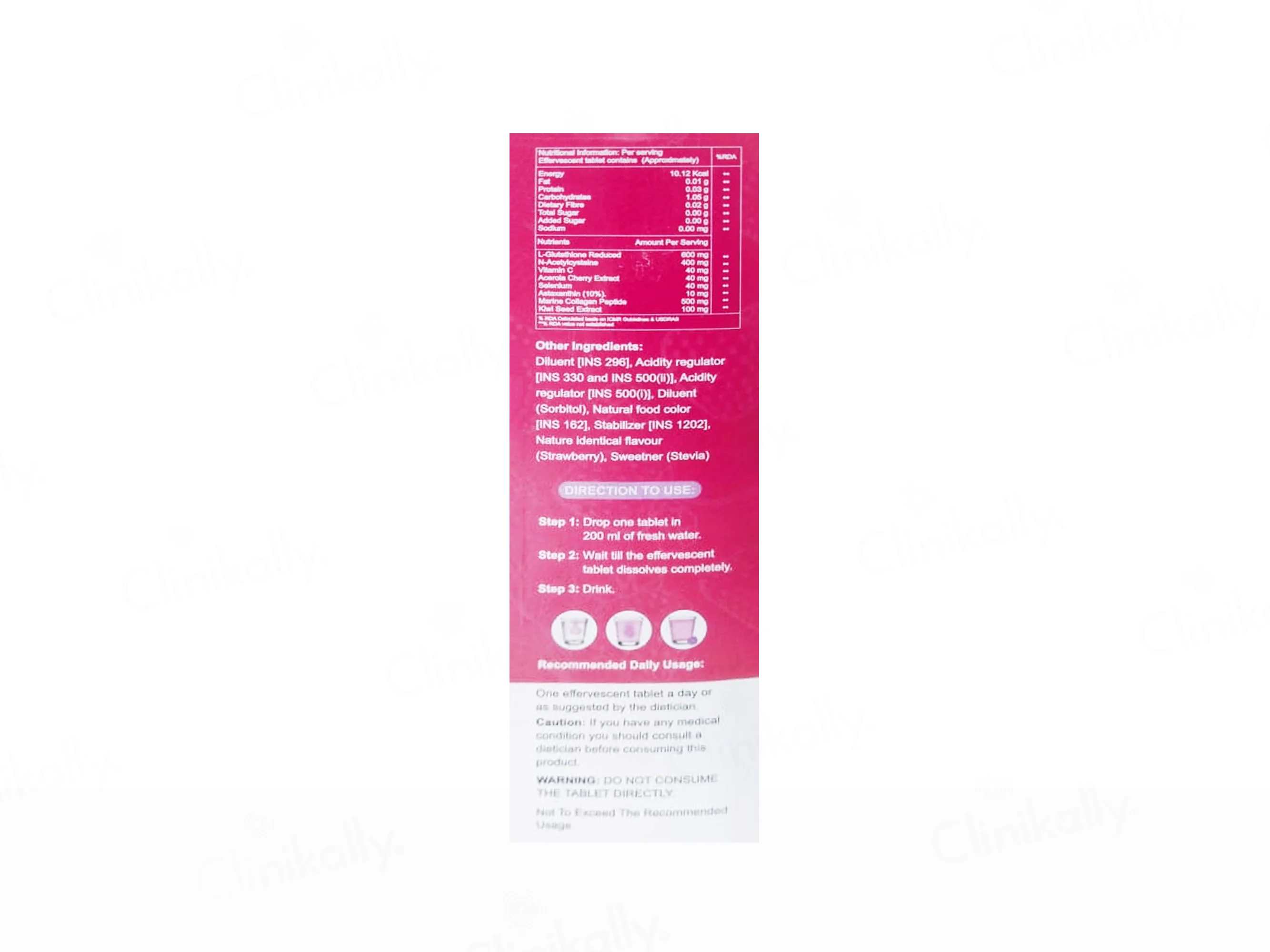 Gluvita Glutathione & Collagen Sugar Free Effervescent Tablet - Strawberry Flavour - Image 2