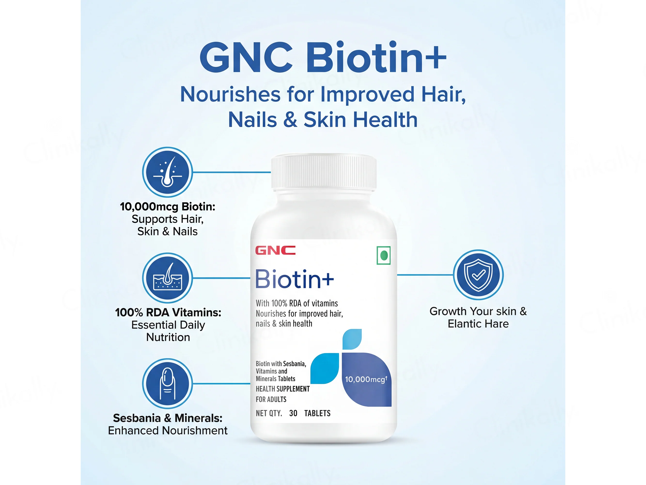 GNC Biotin+ 10000 mcg Health Supplement Tablet For Adults - Image 2