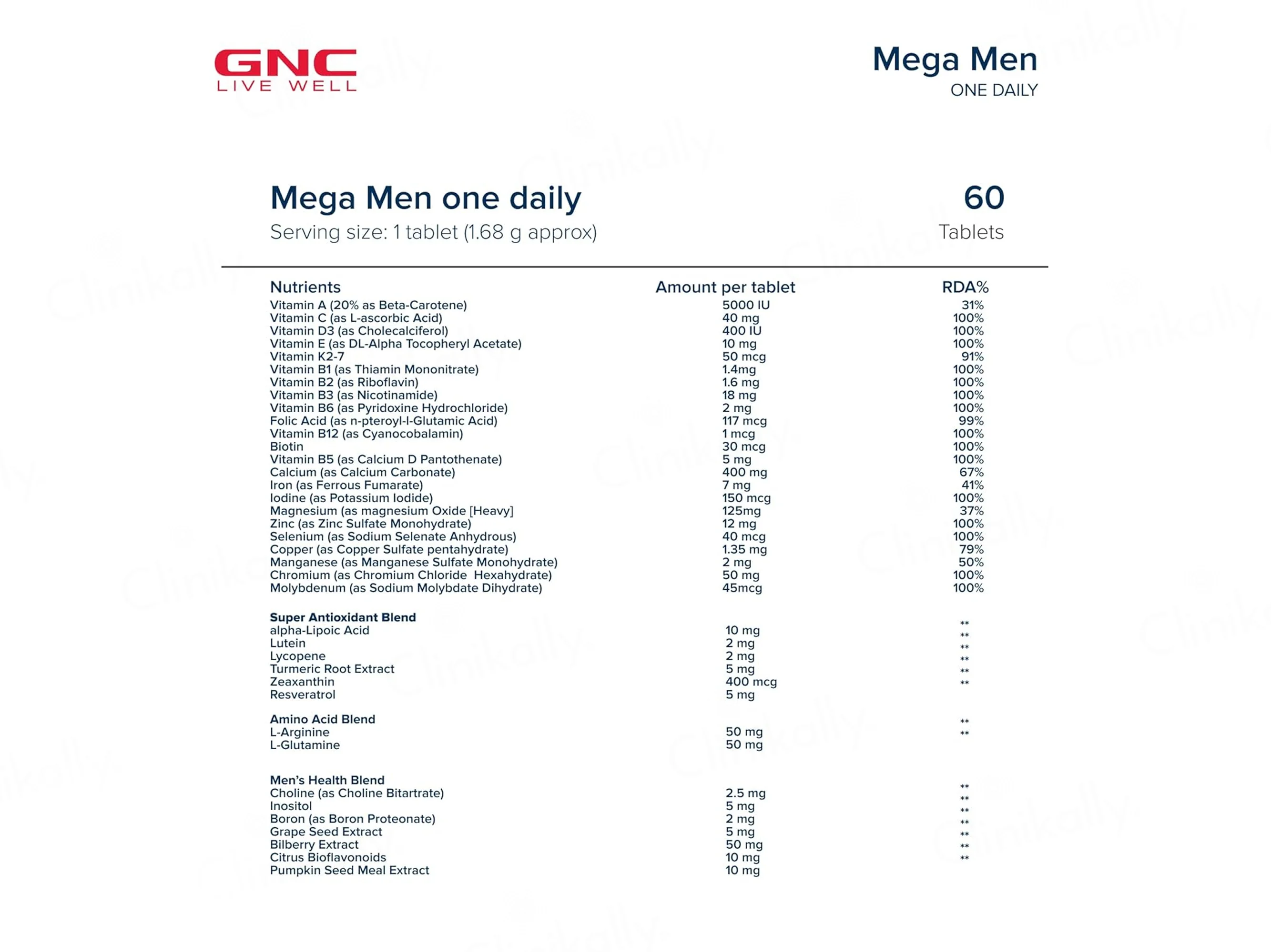 GNC Mega Men One Daily Health Supplement Tablet For Adults - Image 3