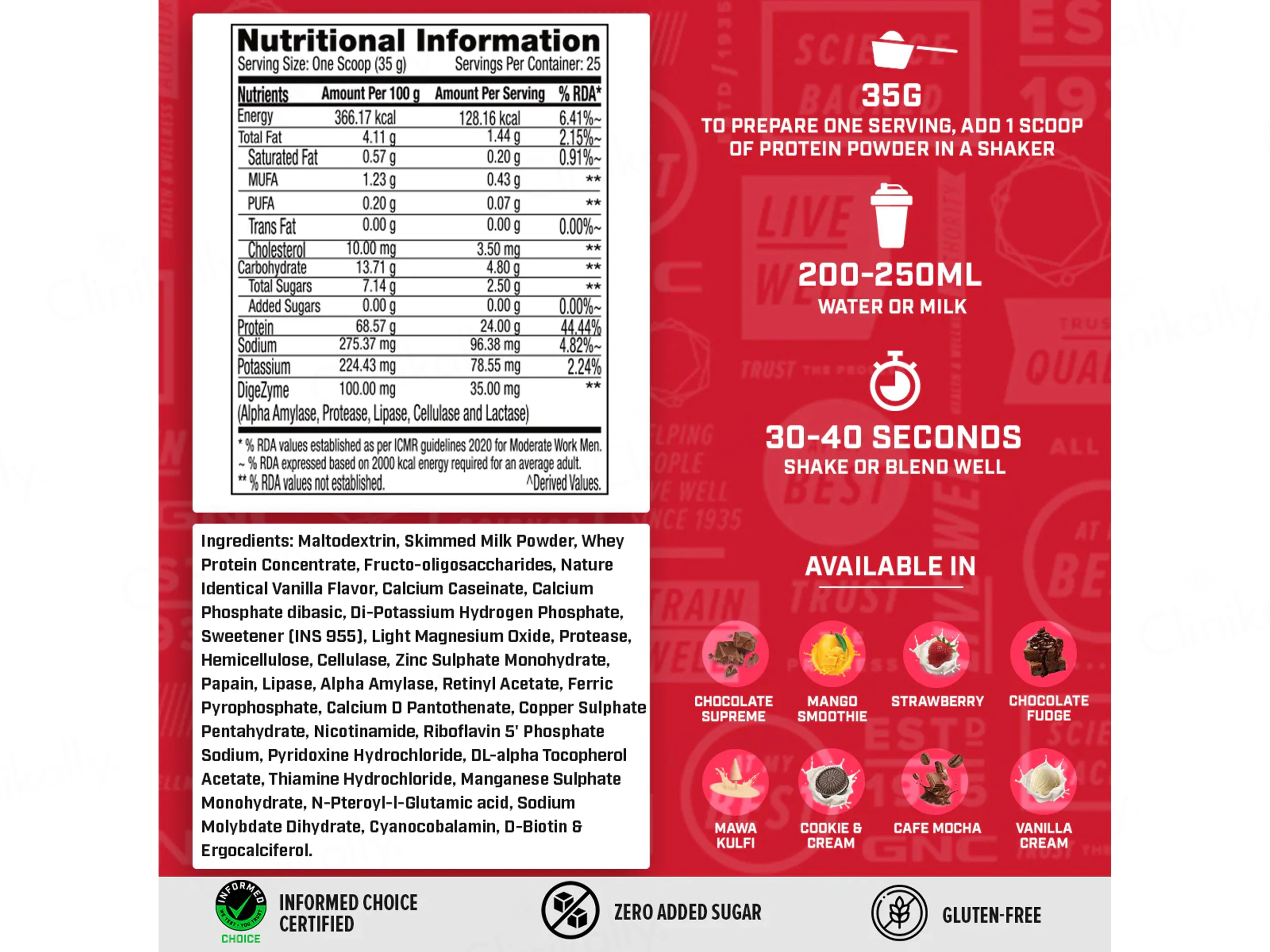 GNC Pro Performance 100% Whey Protein Powder - Vanilla Cream Flavour - Image 2