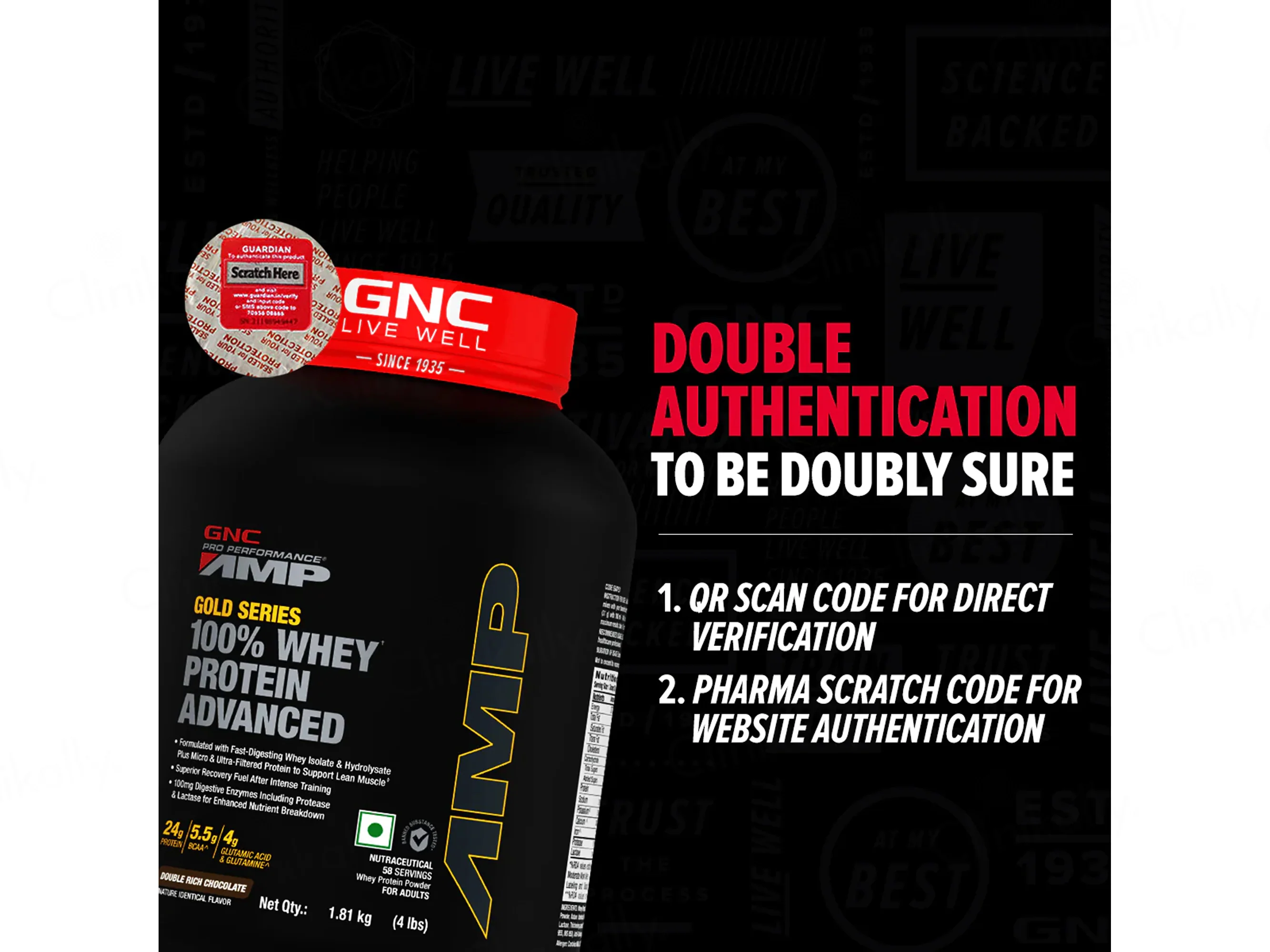 GNC Pro Performance AMP Gold 100% Whey Protein Advanced Powder - Double Rich Chocolate Flavour - Image 5