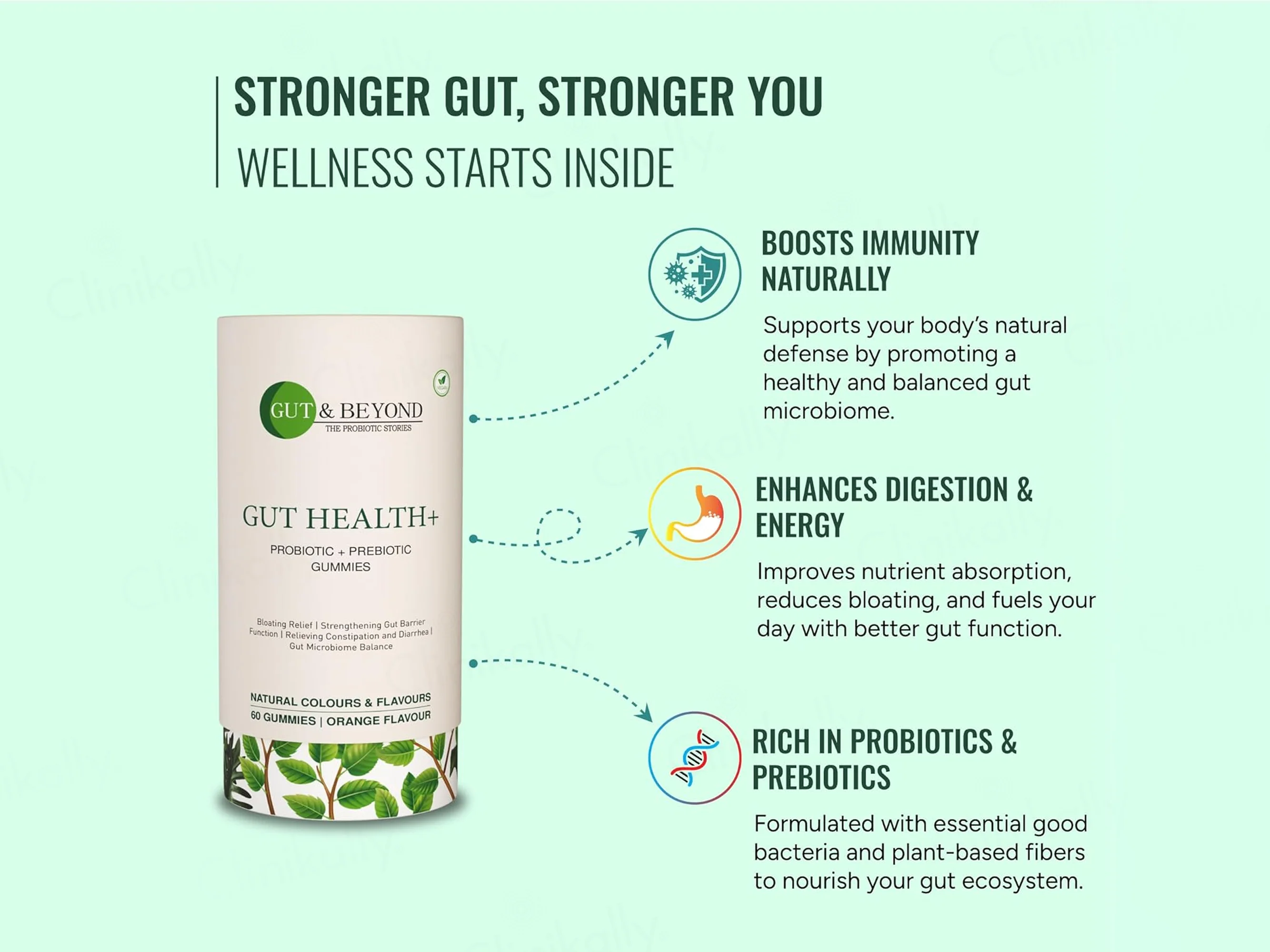 Gut & Beyond Gut Health+ Probiotic + Prebiotic Gummies - Orange Flavour - Image 2
