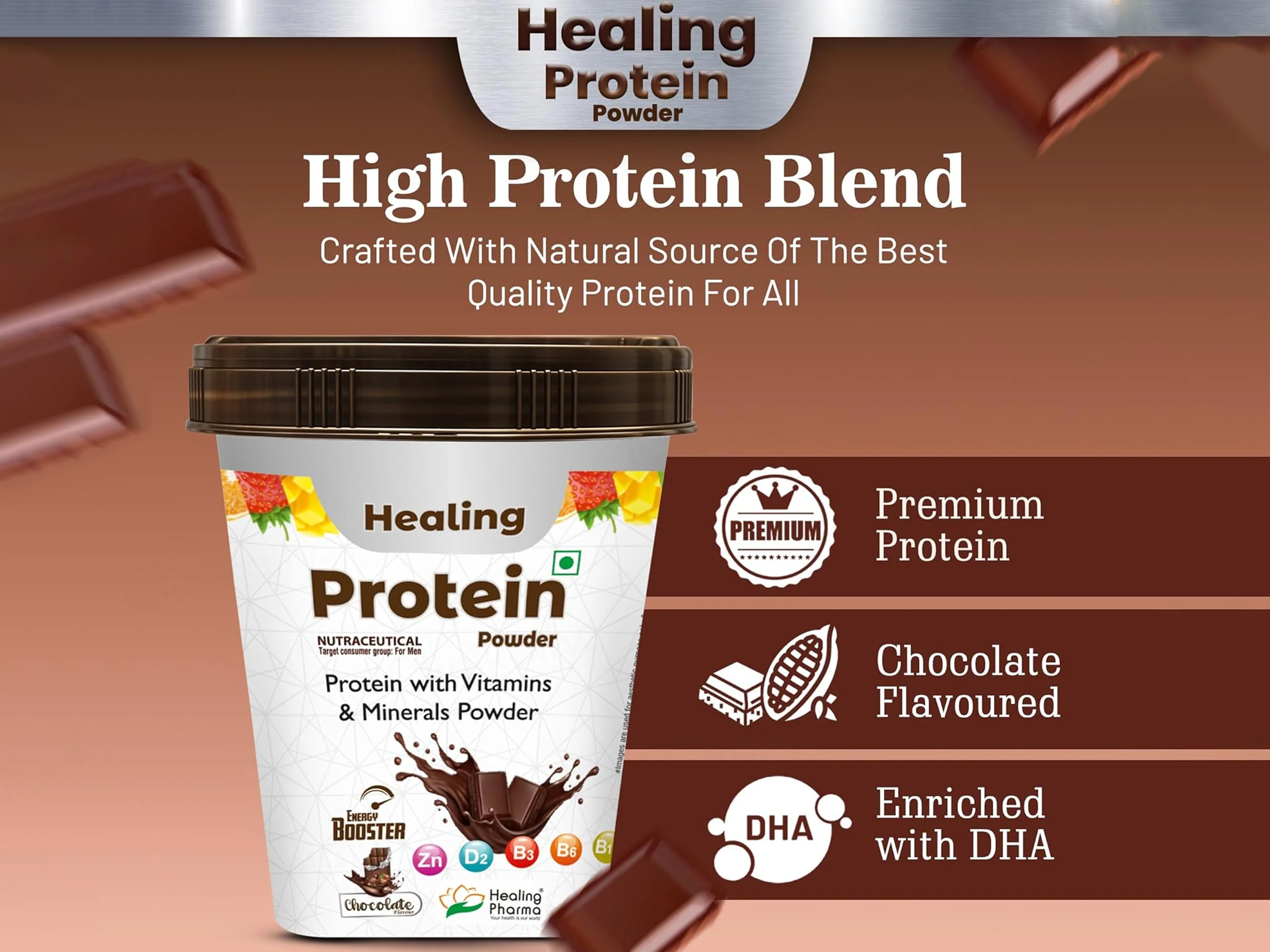 Healing Protein Nutraceutical Powder With Vitamins & Minerals - Chocolate Flavour - Image 2