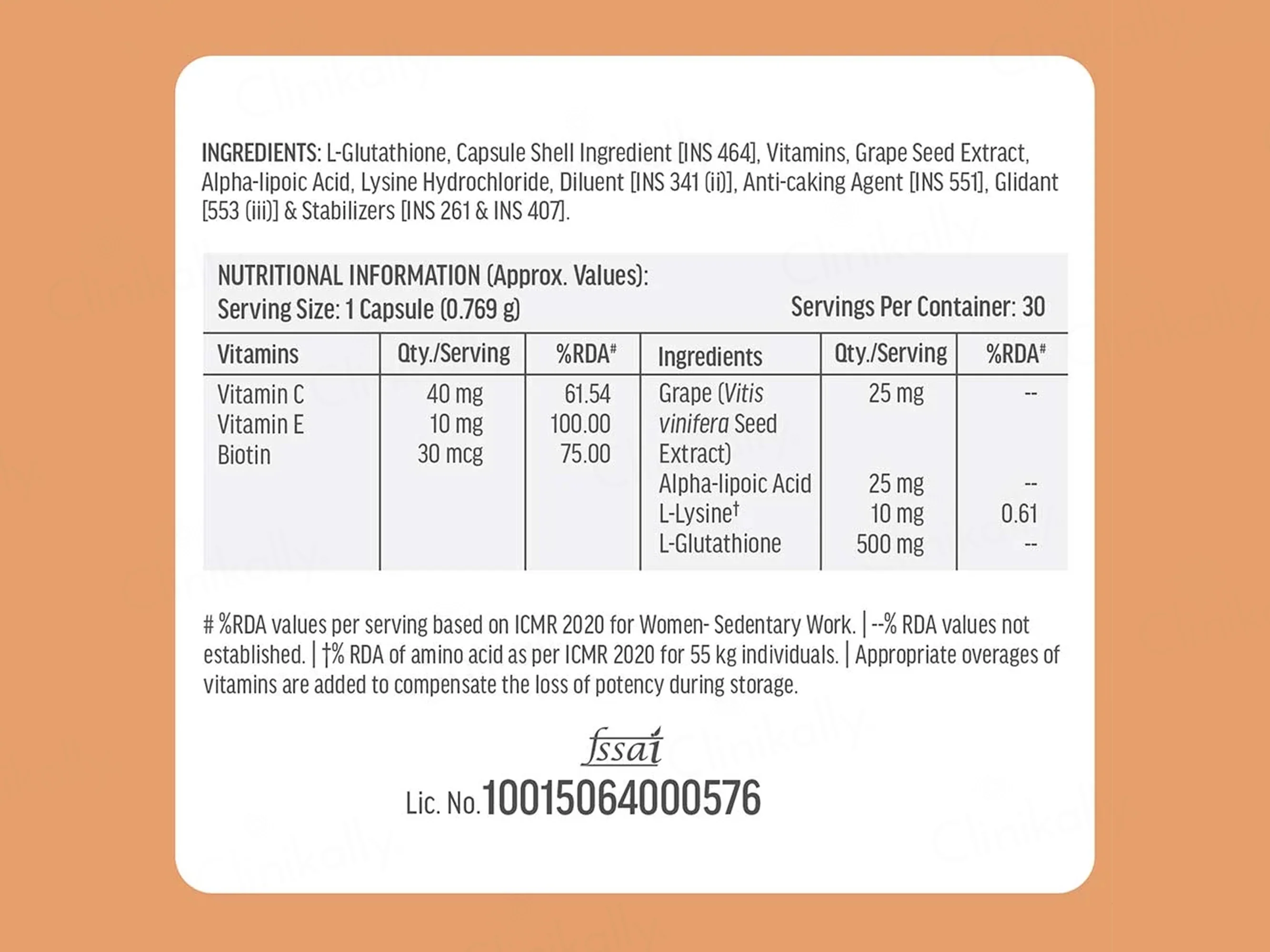 HK Vitals Glutathione With Vitamin C & E Capsule - Image 6