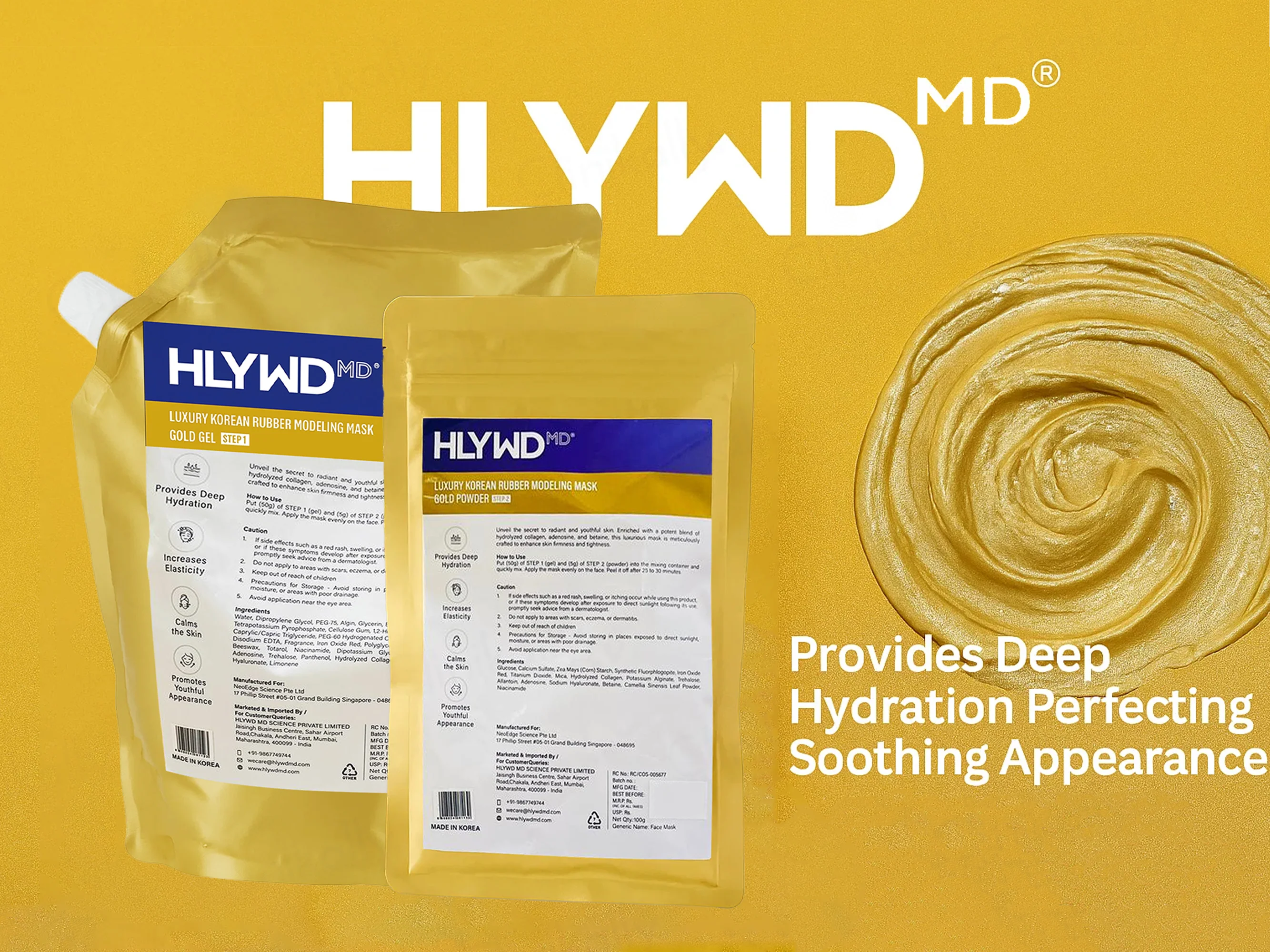HLYWD MD Luxury Korean Rubber Modeling Mask Gold Gel (Step 1) + Powder (Step 2) Combo Kit - Image 3