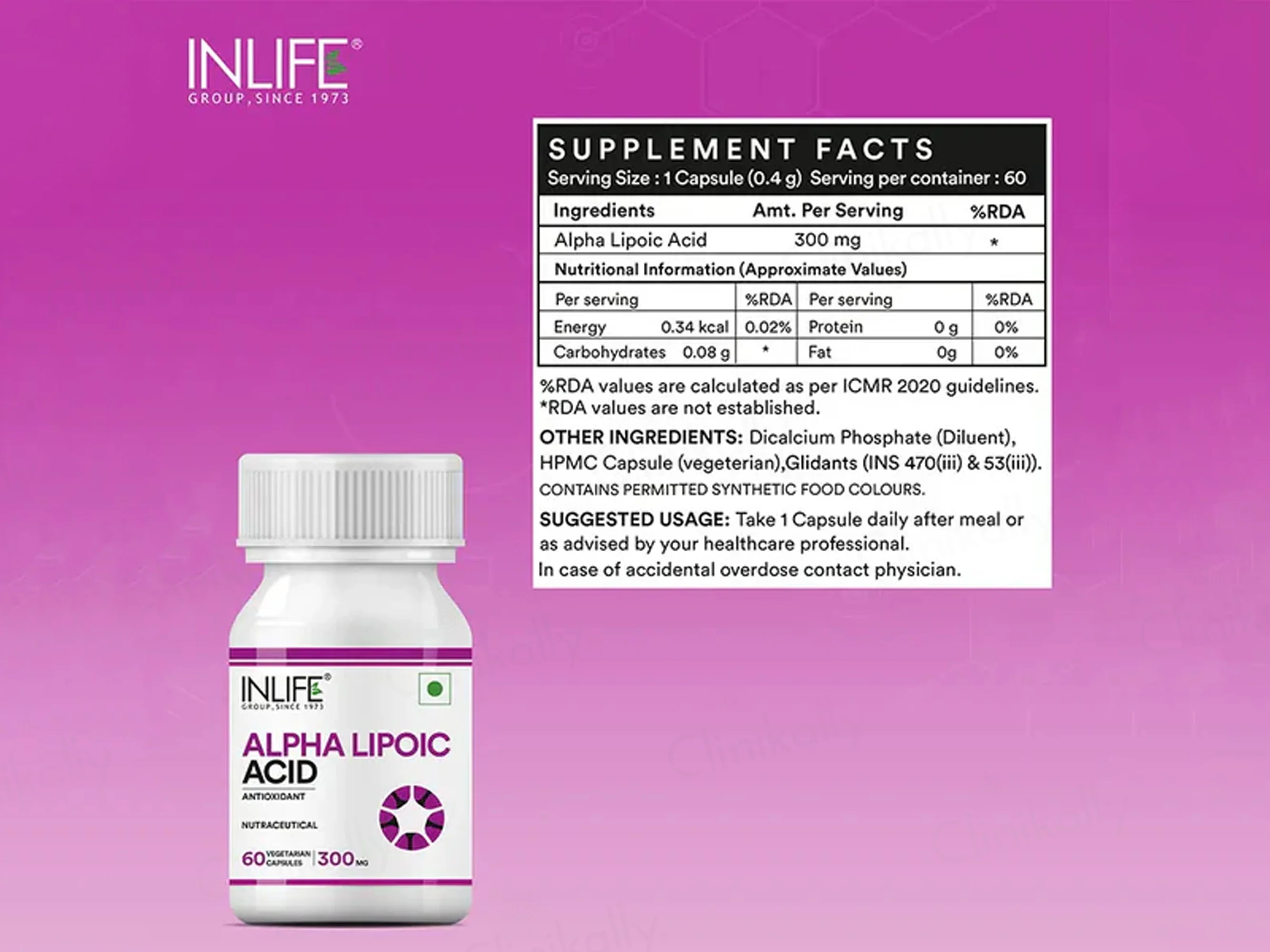 Inlife Alpha Lipoic Acid 300mg Antioxidant Nutraceutical Vegetarian Capsule - Image 2
