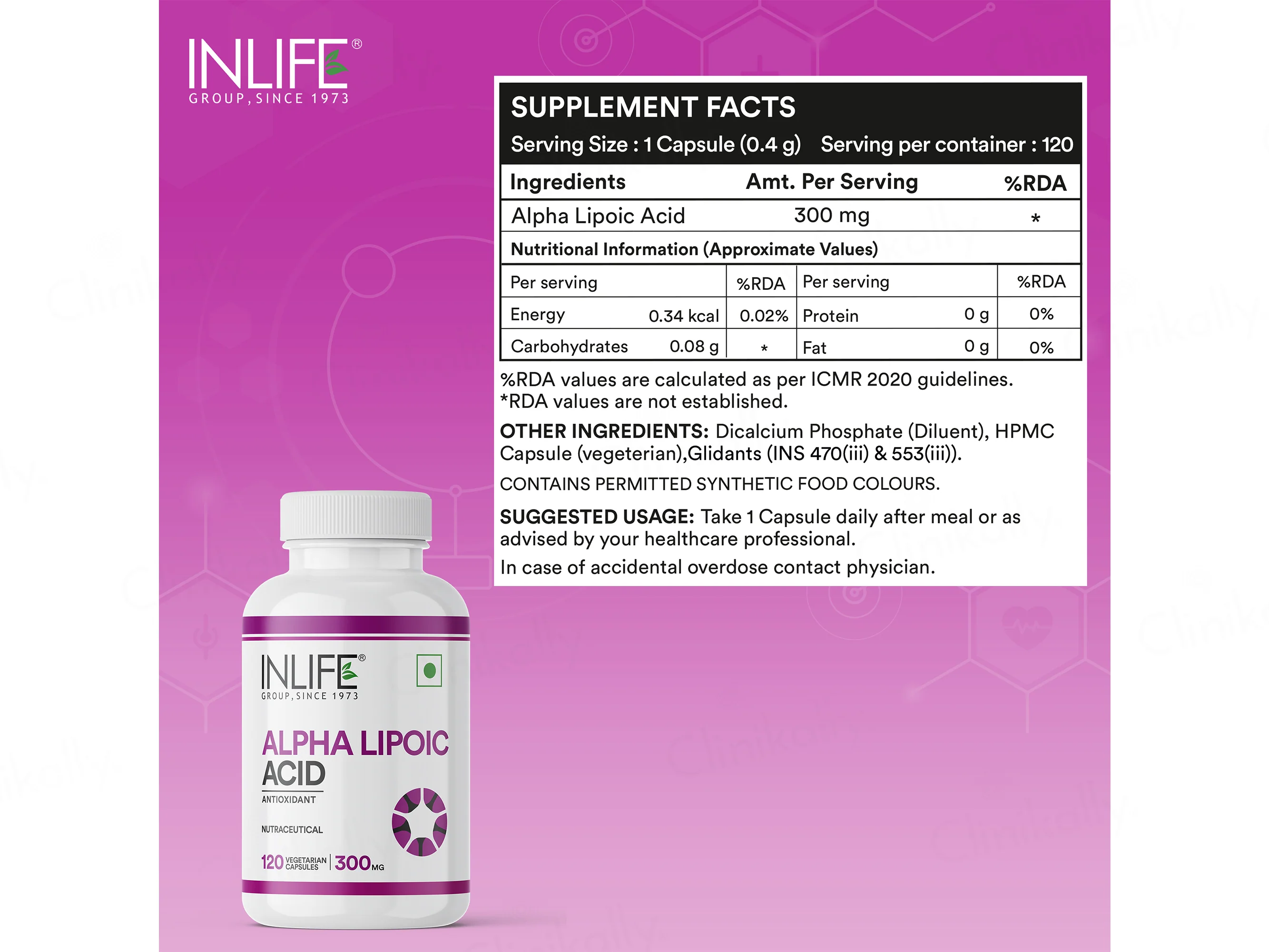 Inlife Alpha Lipoic Acid 300mg Antioxidant Nutraceutical Vegetarian Capsule - Image 8