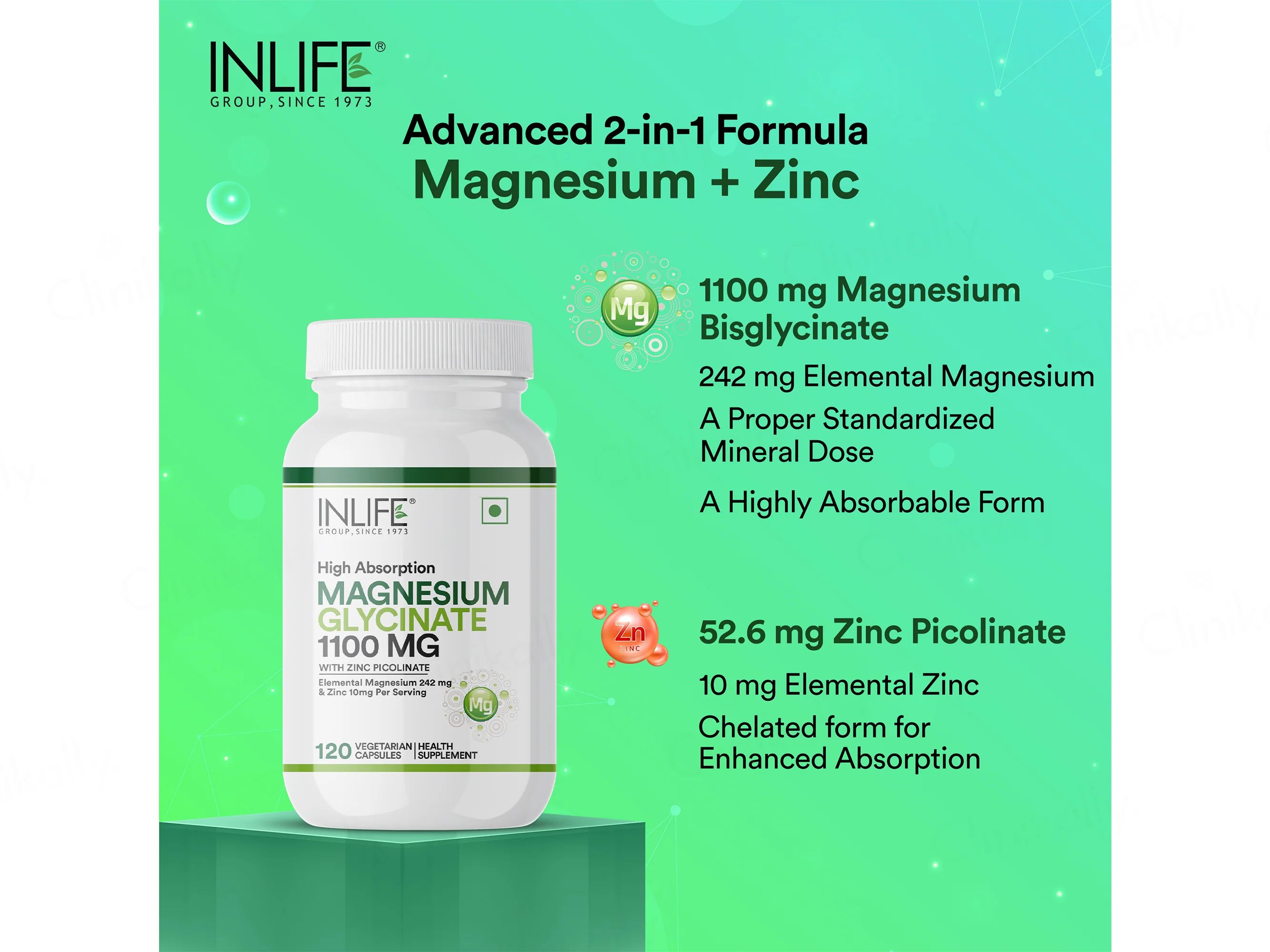 Inlife High Absorption Magnesium Glycinate 1100mg Vegetarian Capsule - Image 3