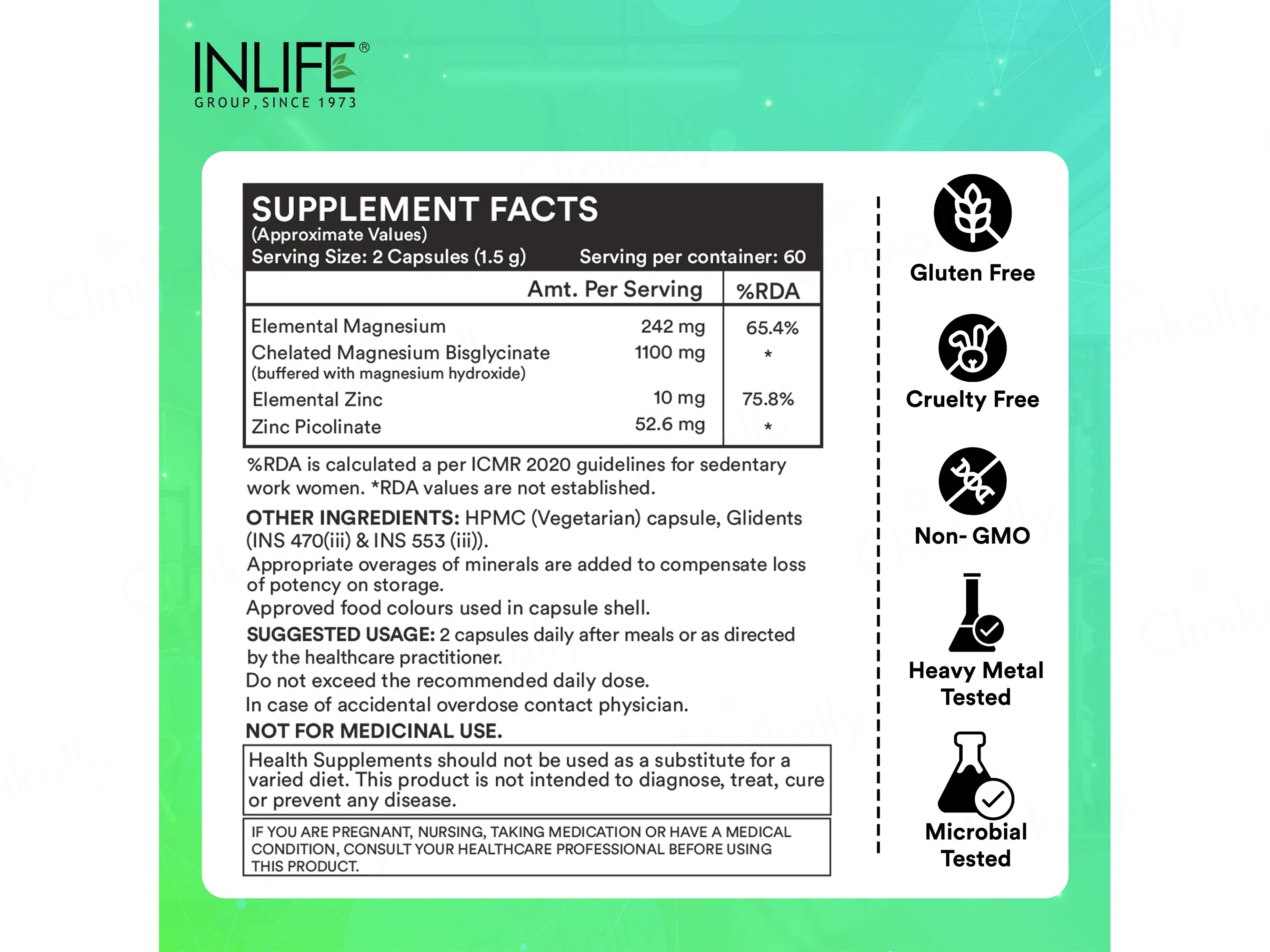 Inlife High Absorption Magnesium Glycinate 1100mg Vegetarian Capsule - Image 6