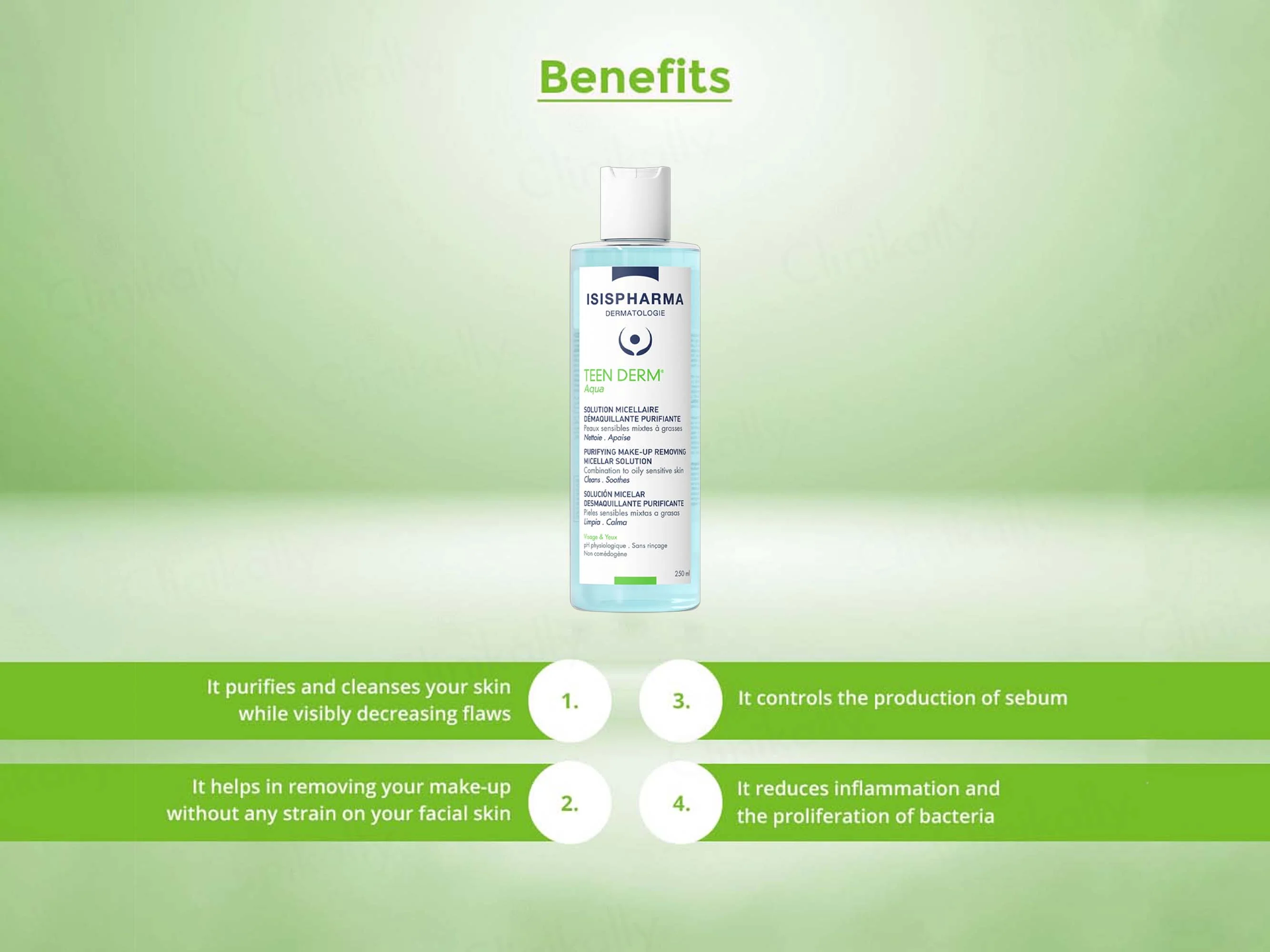 Isispharma Teen Derm Aqua Purifying Make-Up Removing Micellar Solution - Image 2