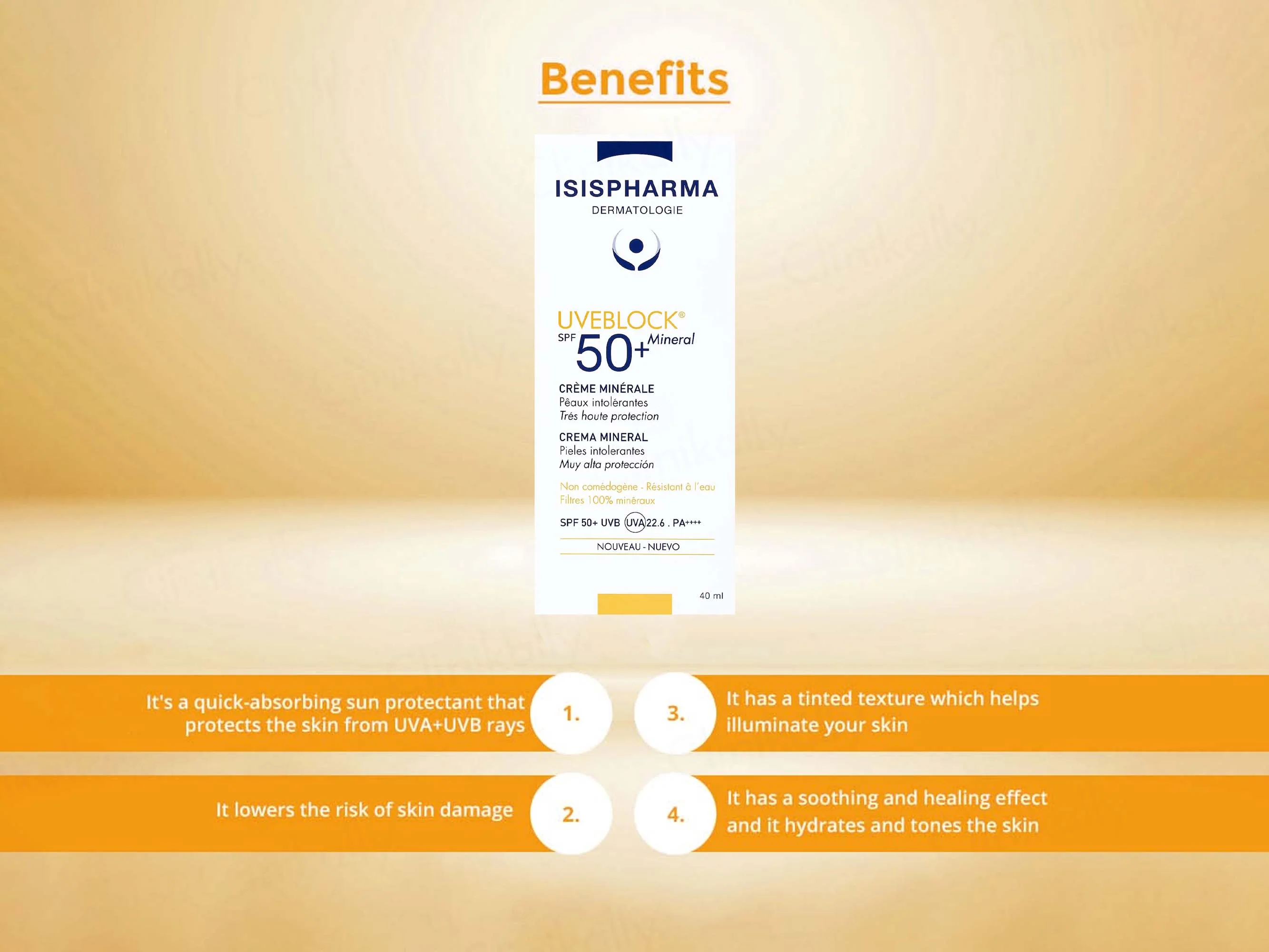 Isispharma UVE Block Mineral Cream Sunscreen SPF 50+ PA++++ - Image 2