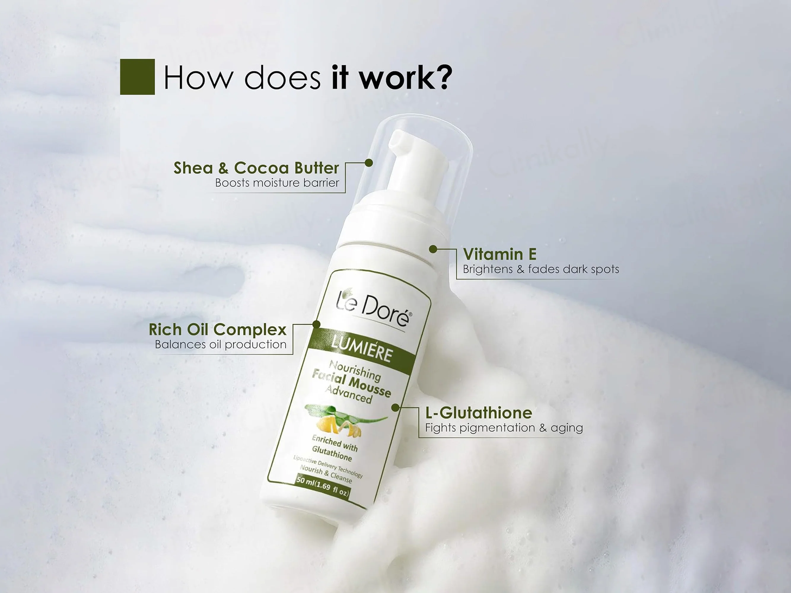 Le Dore Lumiere Advanced Nourishing Facial Mousse Face Wash - Image 3
