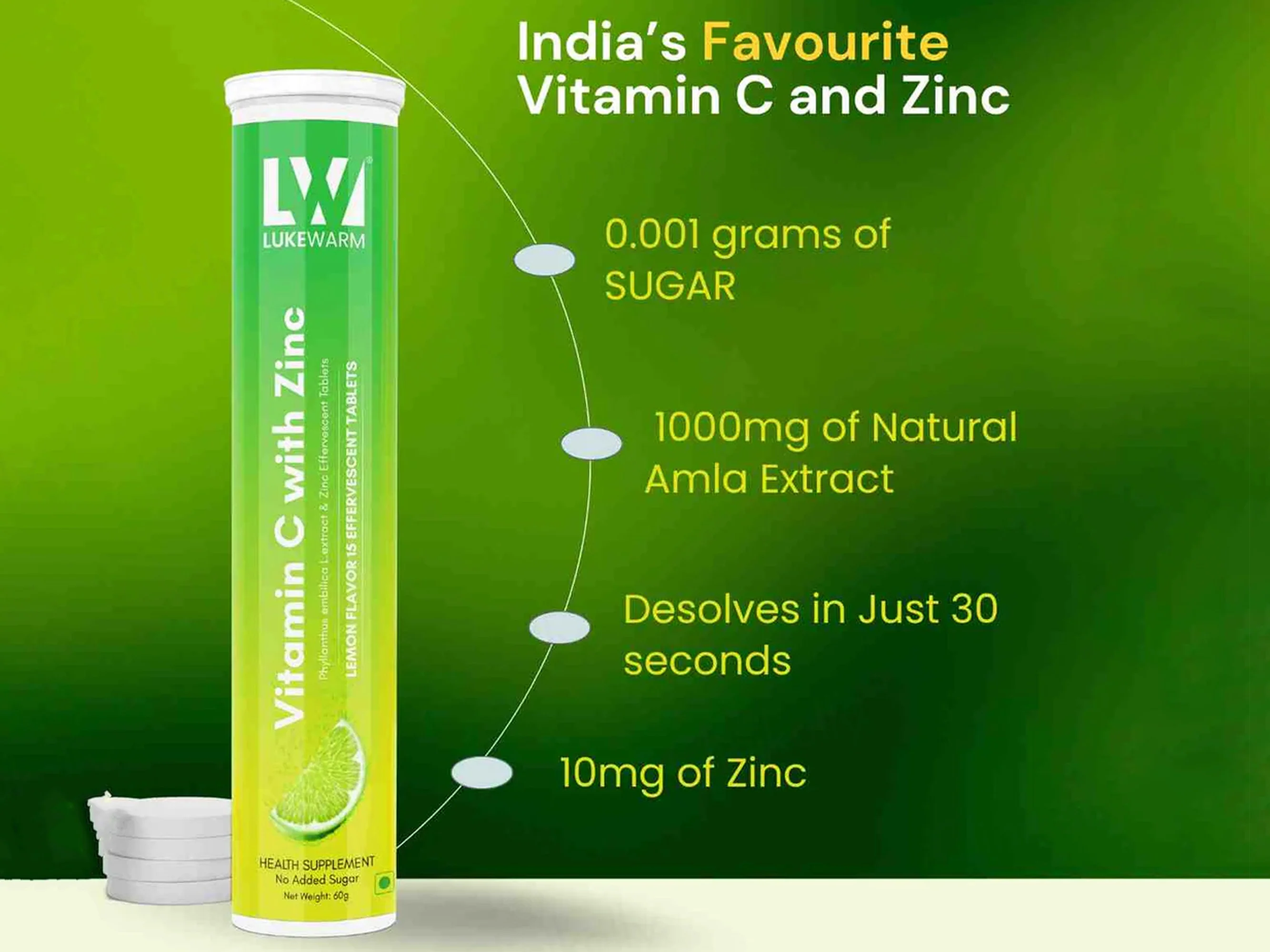 Lukewarm Vitamin C With Zinc Effervescent Tablet - Lemon Flavour - Image 3