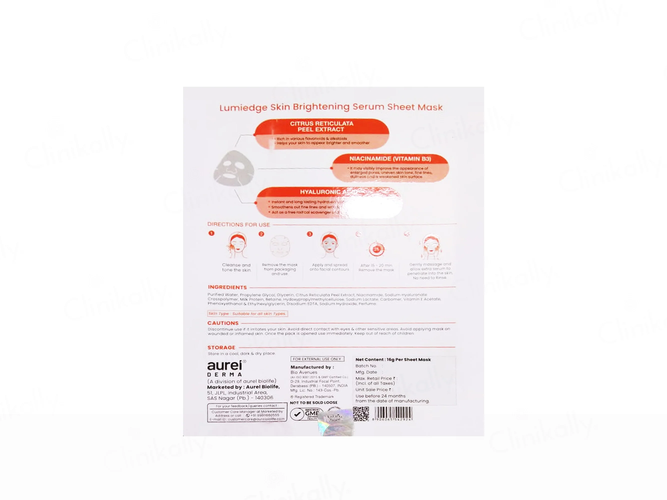 Lumiedge Serum Skin Brightening Sheet Mask With Citrus Reticulata Peel Extract & Niacinamide - Image 3