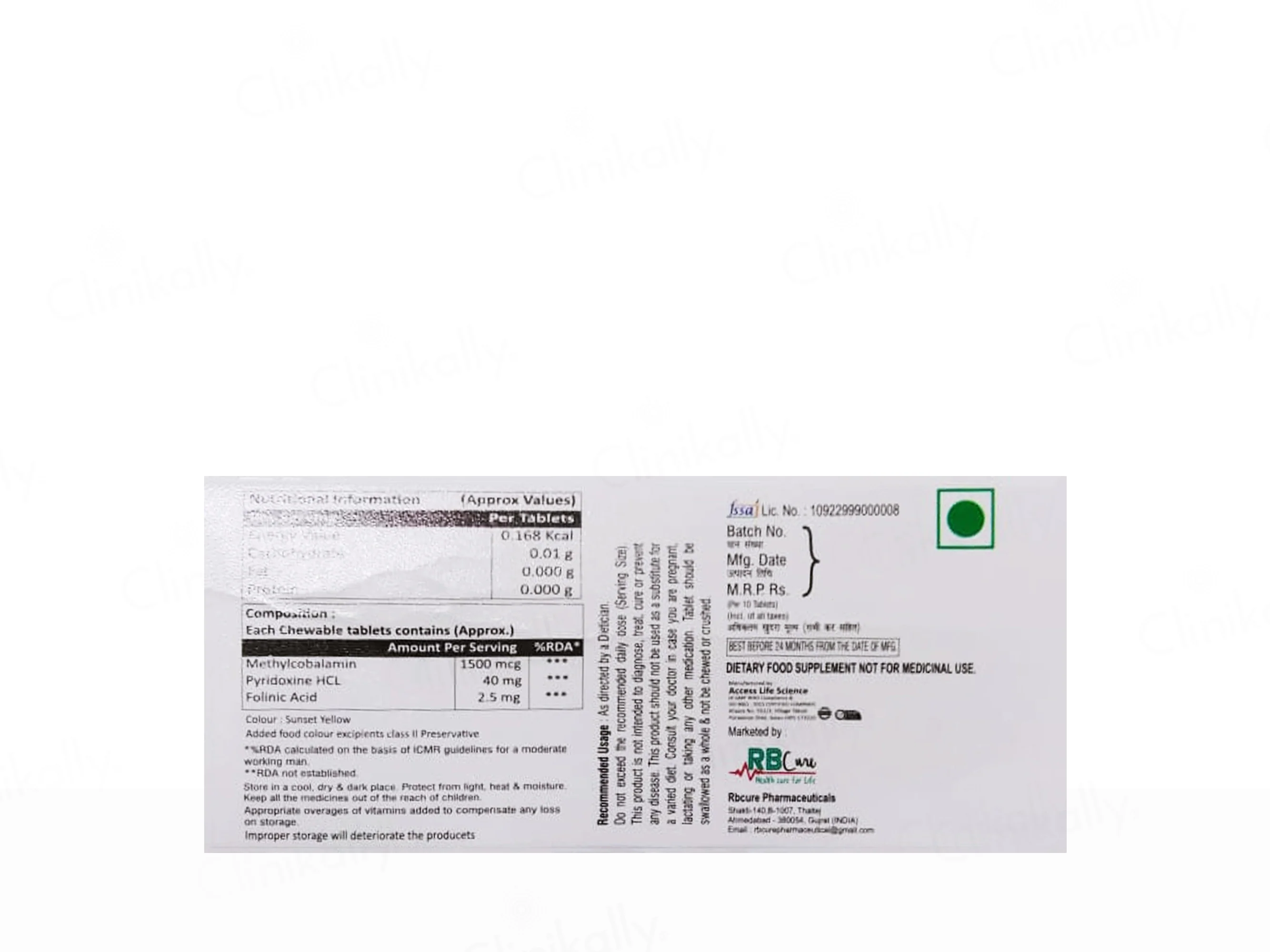 Mico RB Methylcobalamin 1500mcg Sublingual Tablet - Image 2