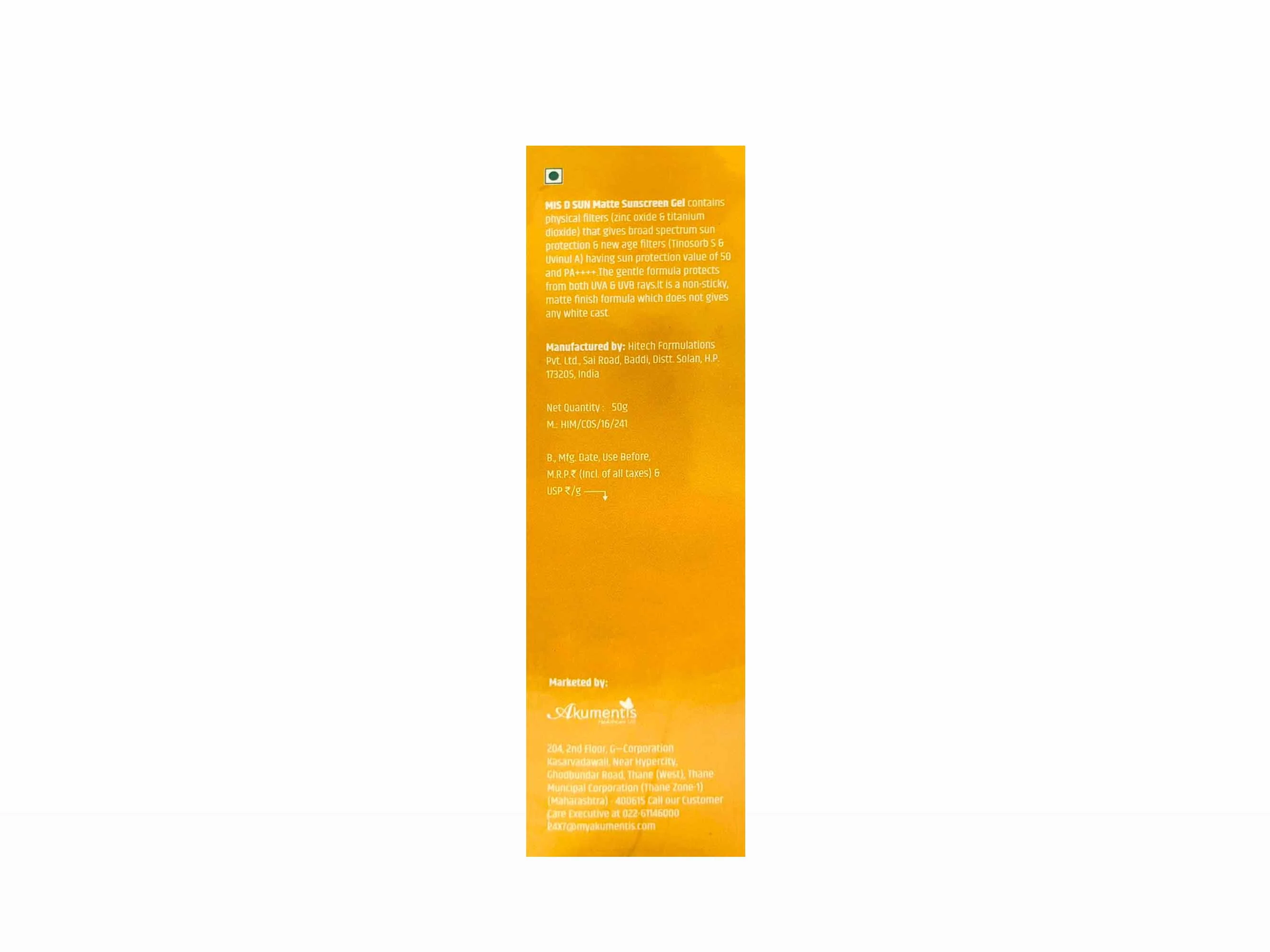 Mis D Sun Matte Sunscreen Gel SPF 50 PA++++ - Image 3