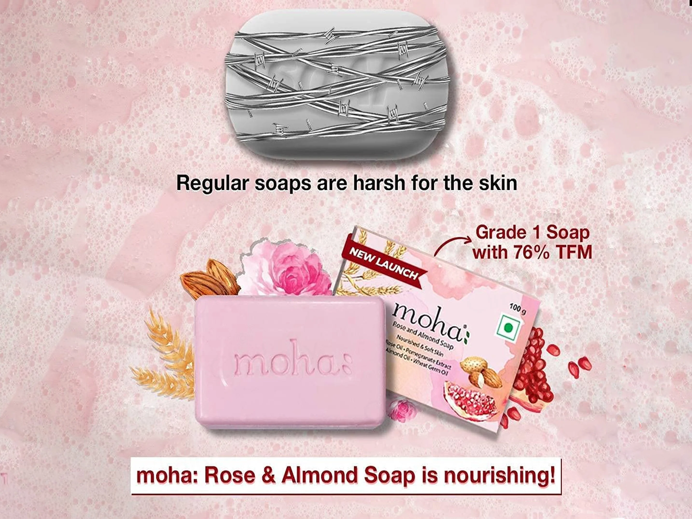 Moha: Rose & Almond Soap (Pack Of 3) - Image 2