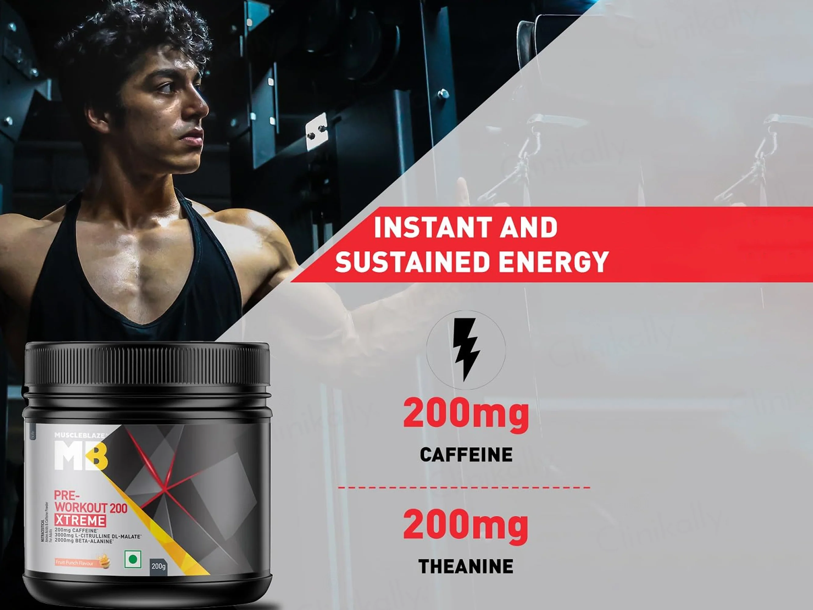 MuscleBlaze Pre-Workout 200 Xtreme Nutraceutical Powder - Fruit Punch Flavour - Image 2