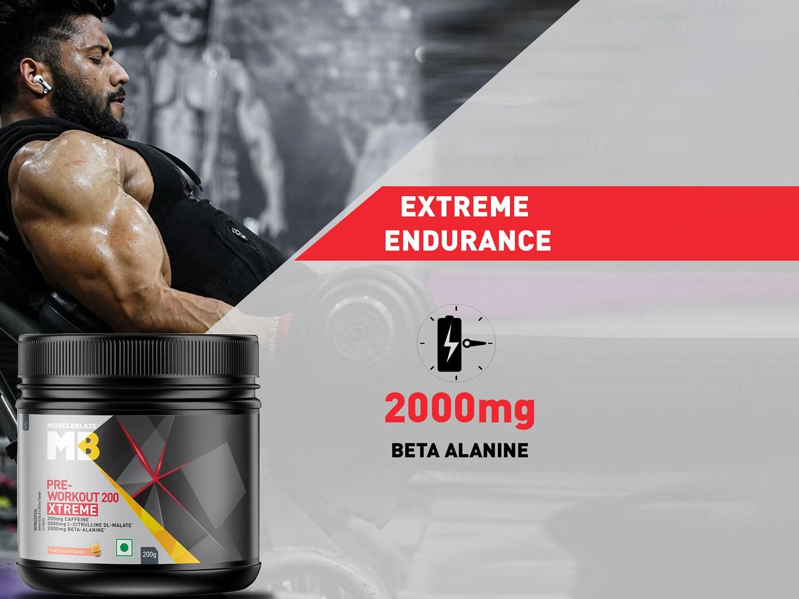 MuscleBlaze Pre-Workout 200 Xtreme Nutraceutical Powder - Fruit Punch Flavour - Image 3