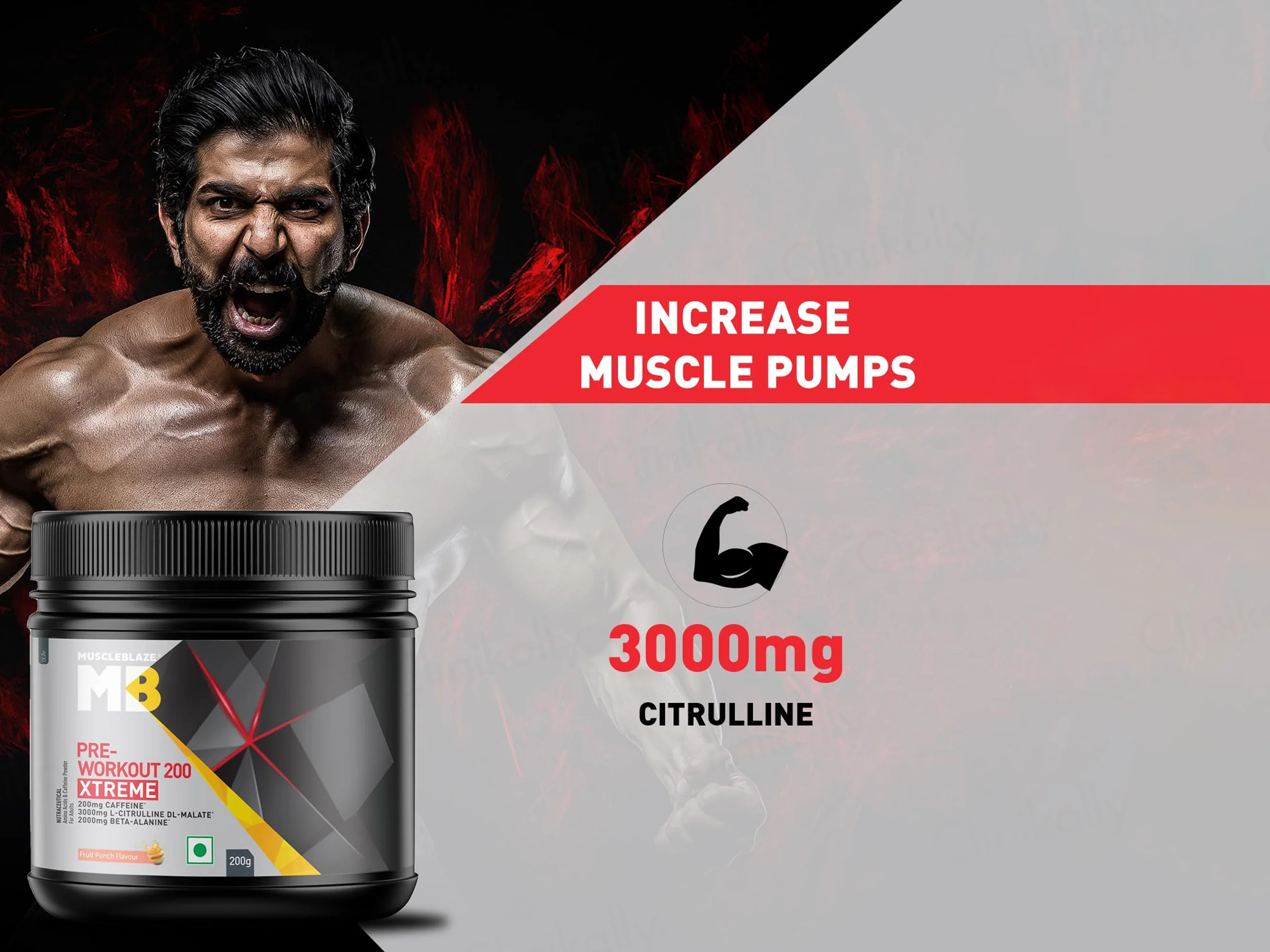 MuscleBlaze Pre-Workout 200 Xtreme Nutraceutical Powder - Fruit Punch Flavour - Image 4