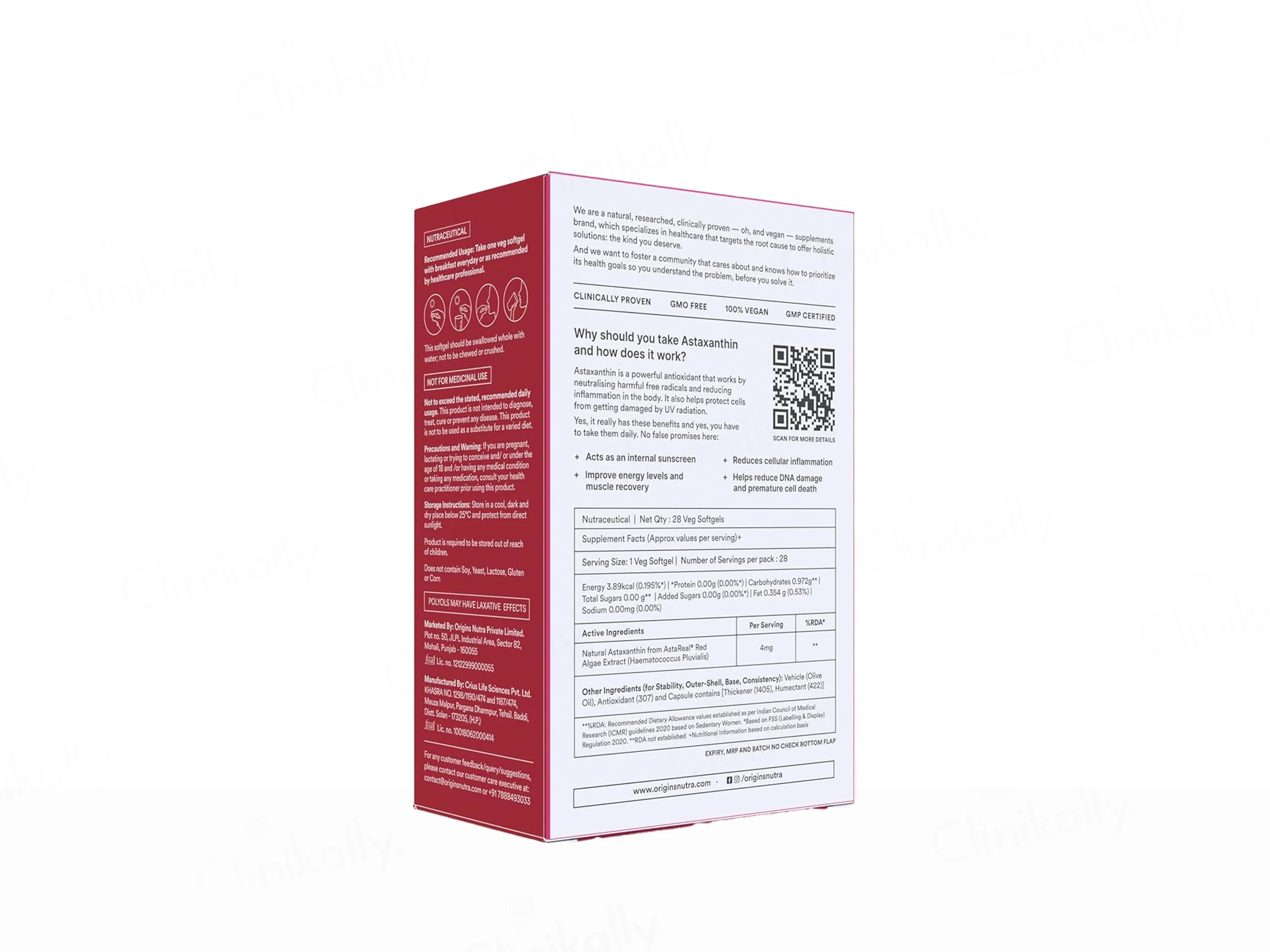 Origins Nutra Astaxanthin 4mg Nutraceutical Veg Softgel Capsule - Image 7
