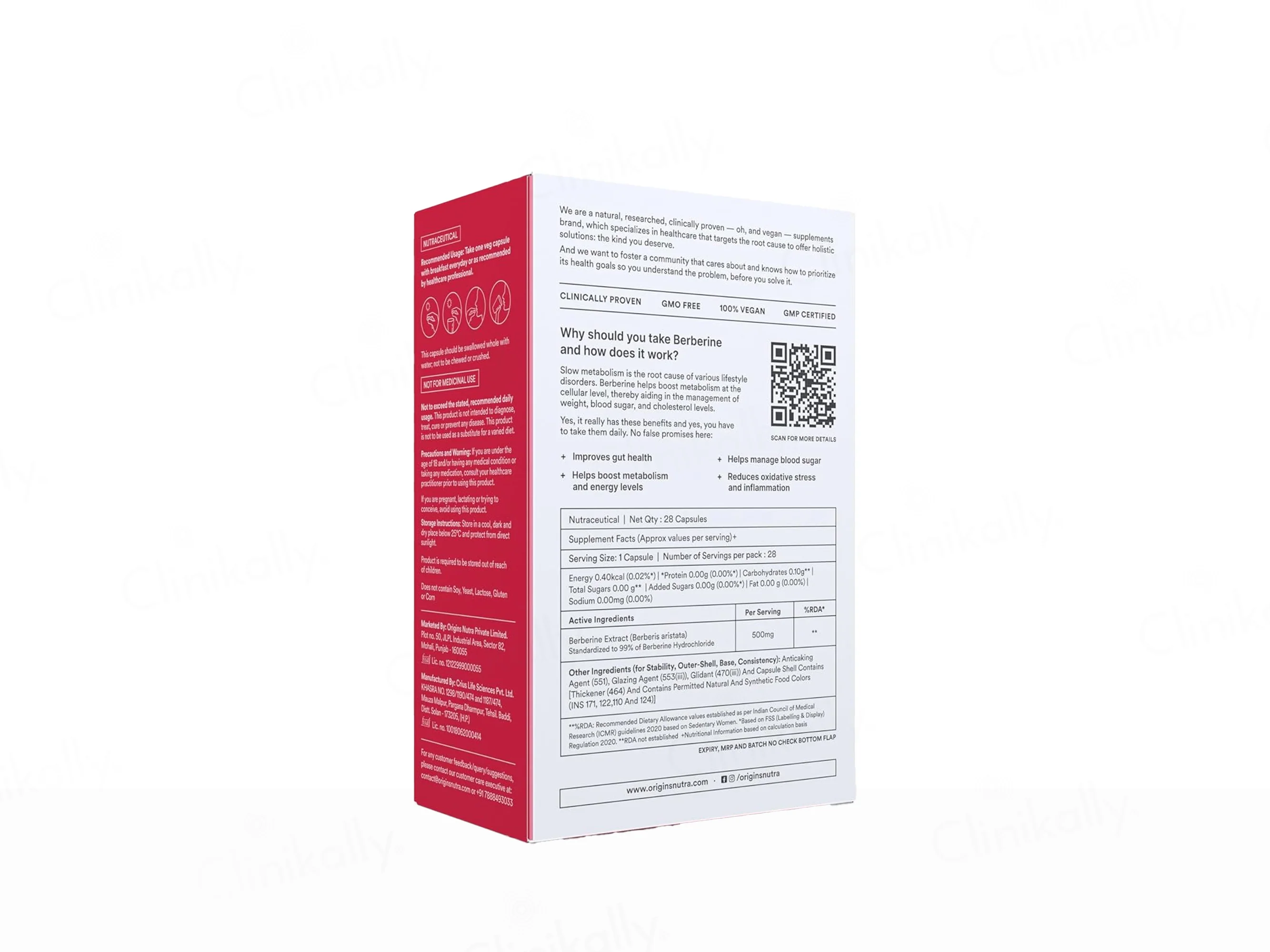 Origins Nutra Berberine 500mg Nutraceutical Veg Capsule - Image 7