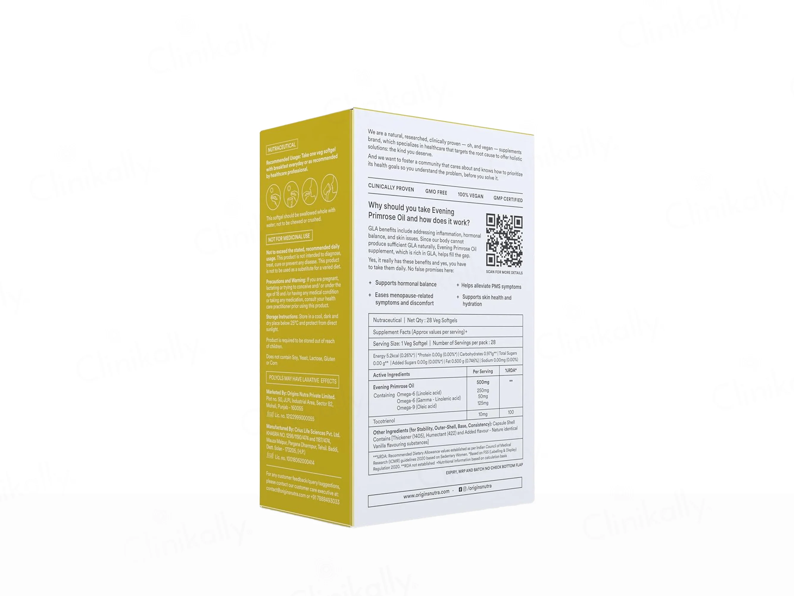 Origins Nutra Evening Primrose Oil 500mg Nutraceutical Veg Softgel Capsule - Image 7