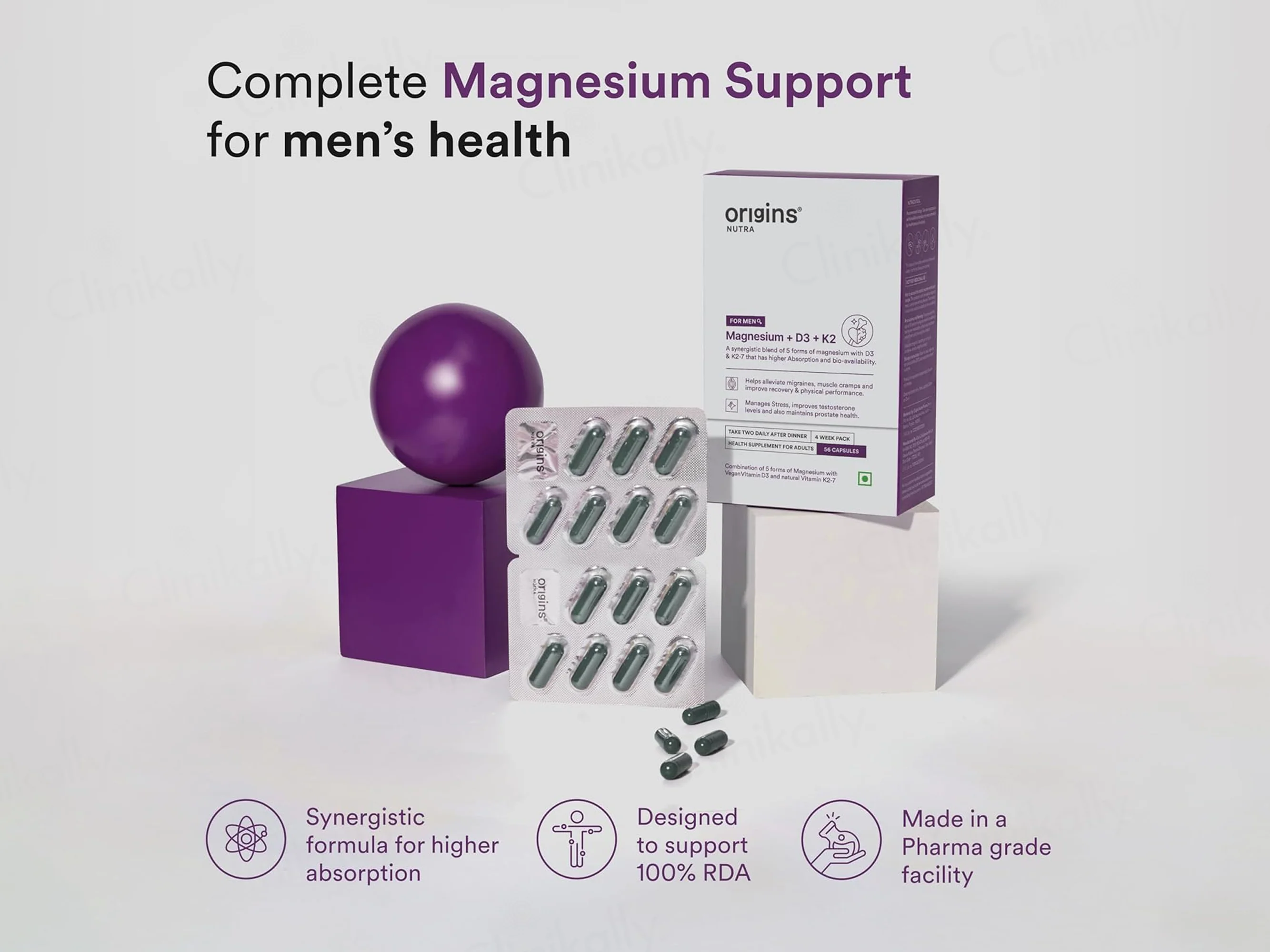 Origins Nutra Magnesium + D3 + K2 Health Supplement Capsule For Men - Image 2