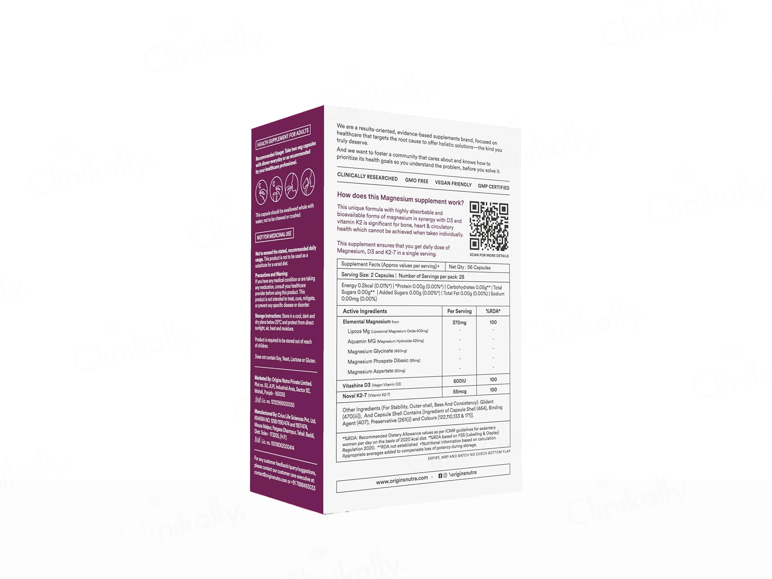 Origins Nutra Magnesium + D3 + K2 Health Supplement Capsule For Women - Image 2