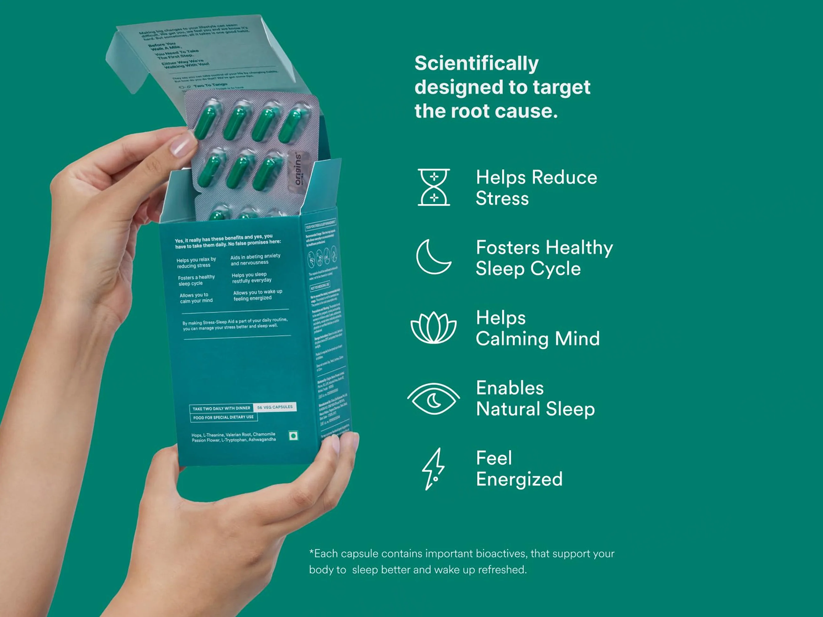 Origins Nutra Stress-Sleep Aid Nutraceutical Veg Capsule - Image 3