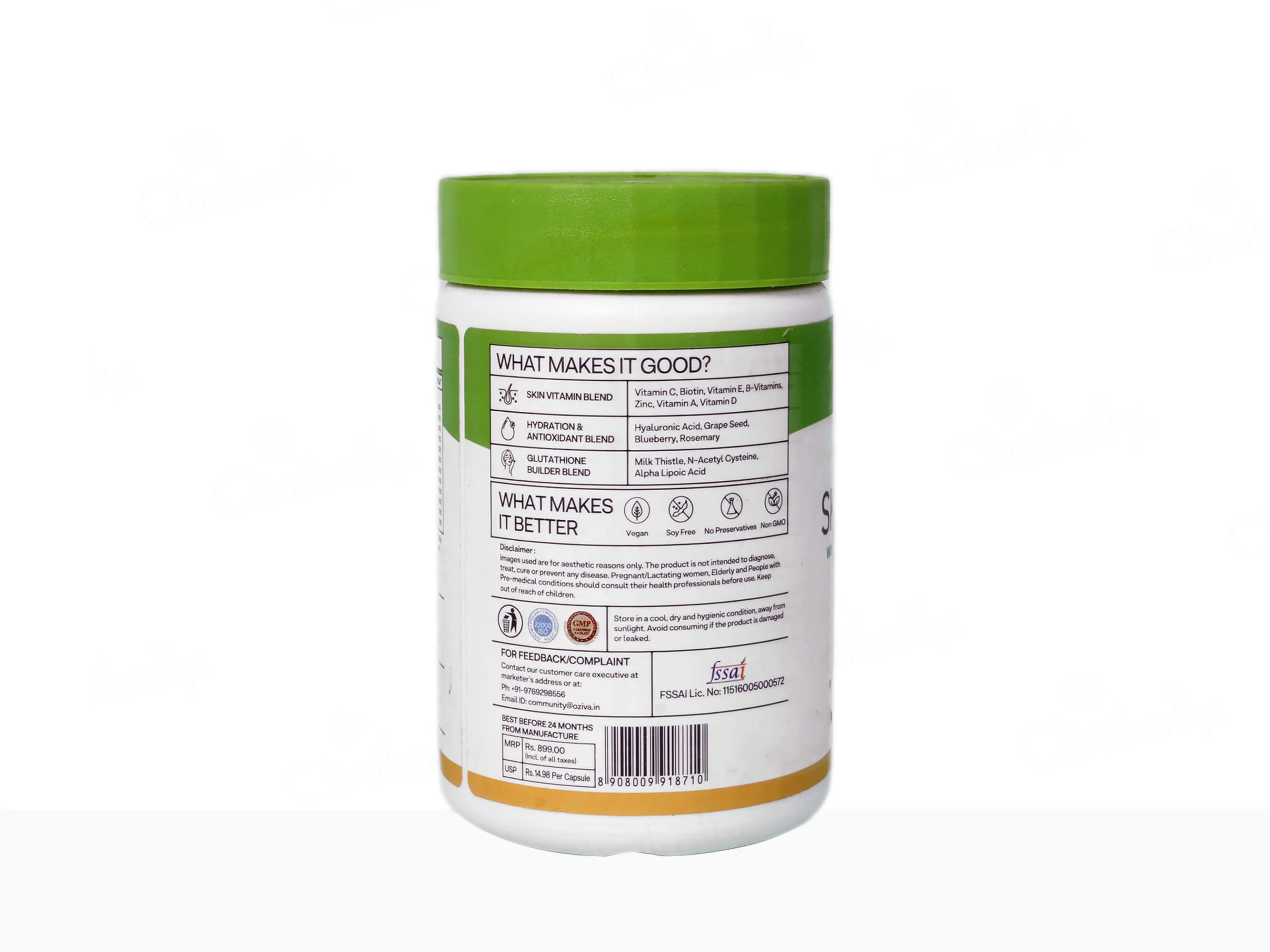 OZiva Skin Vitamins With Hyaluronic Acid and Grape Seed Extract Capsule - Image 3
