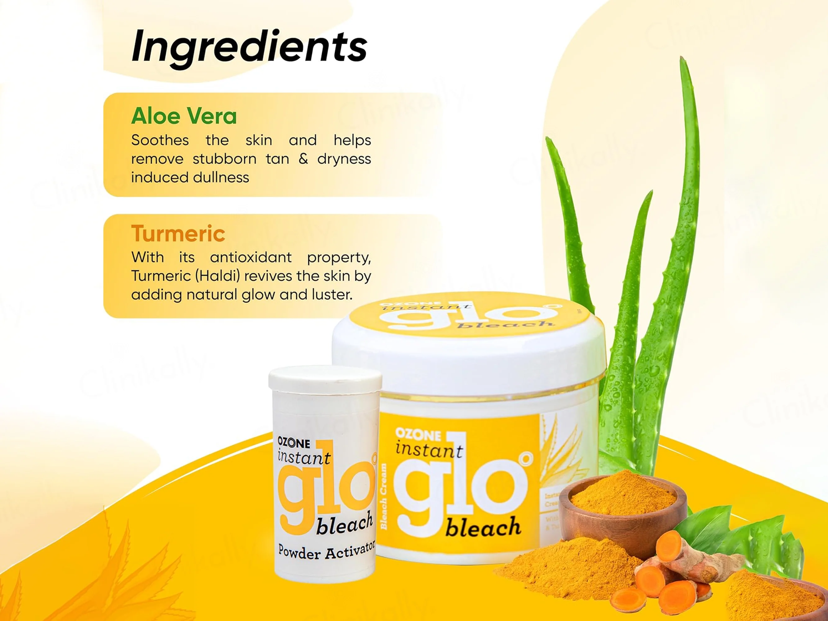 Ozone Instant Glo Radiance Bleach Cream Kit With Sandal Face Pack & Mixing Bowl - Image 5