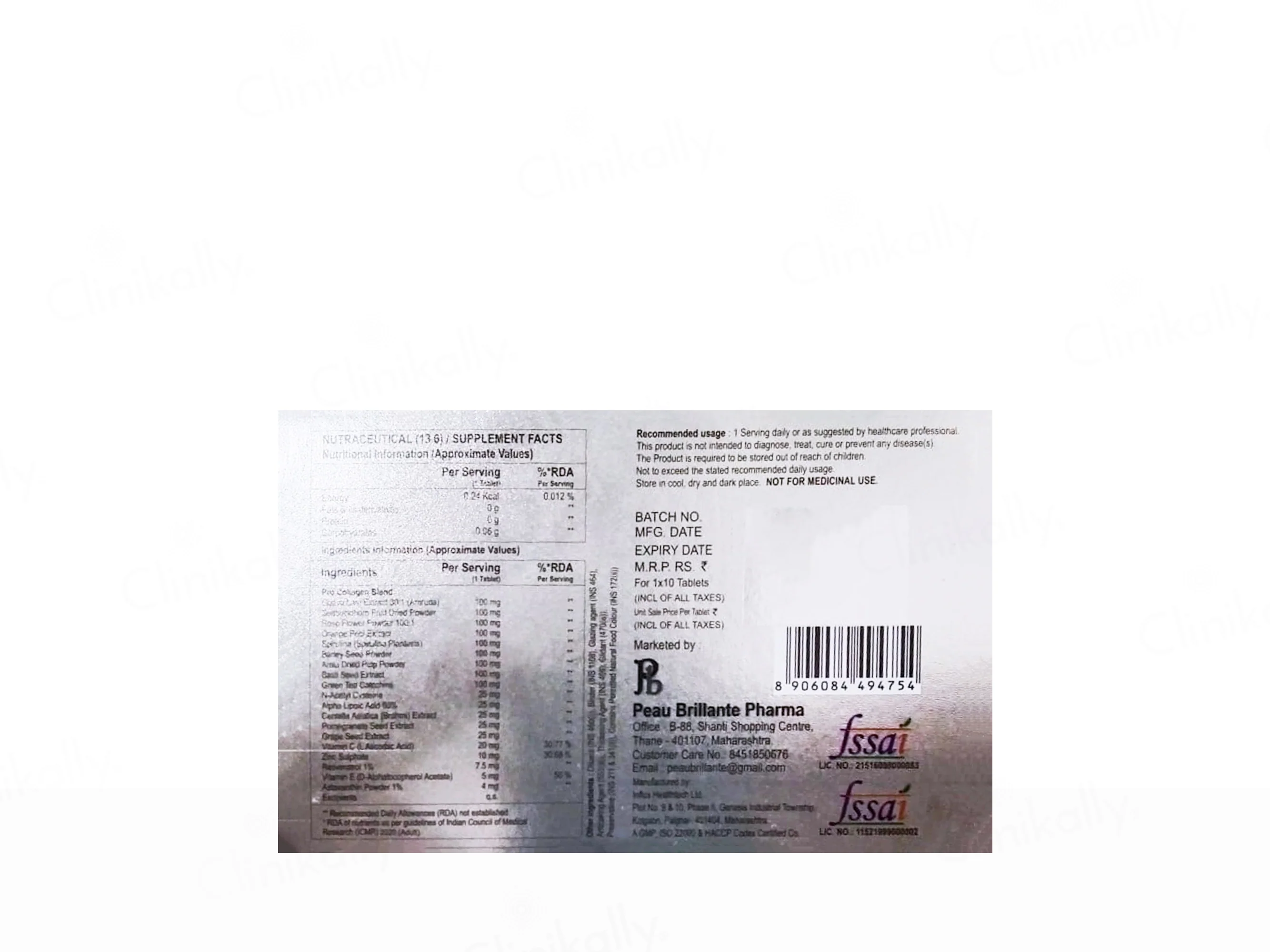 Peau-Asta Pro Collagen Blend 1000 Nutraceutical Tablet - Image 2