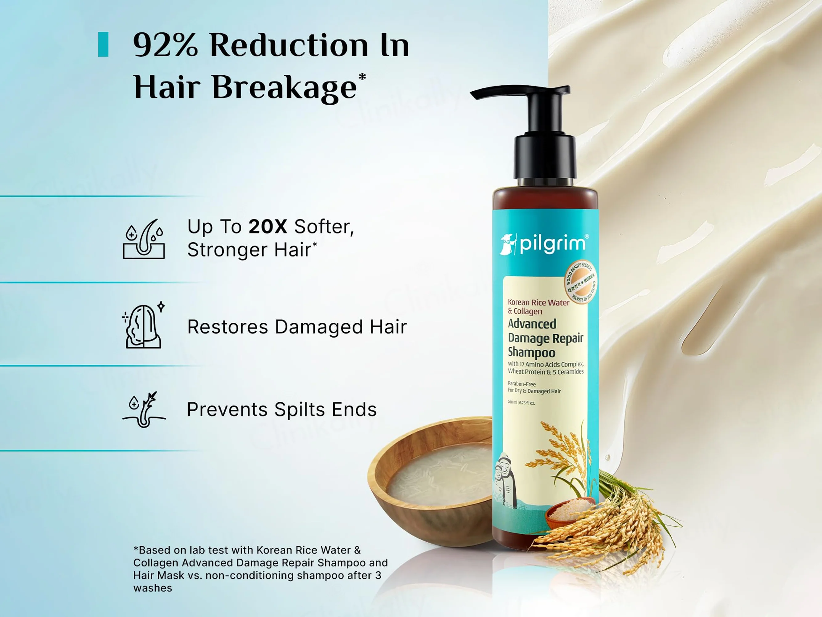 Pilgrim Korean Rice Water & Collagen Advanced Damaged Repair Shampoo - Image 2