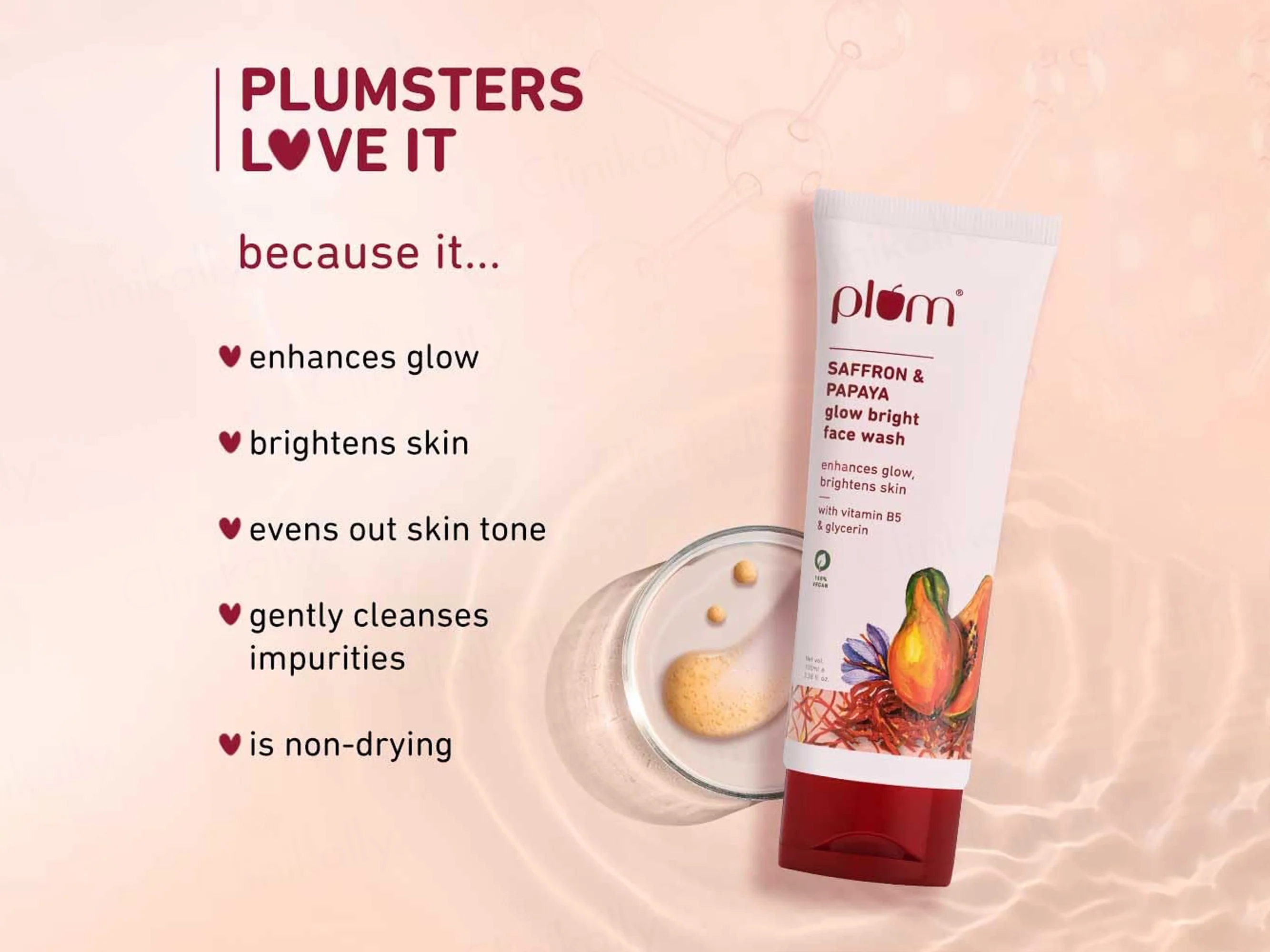 Plum Saffron & Papaya Glow Bright Face Wash With Vitamin B5 & Glycerin - Image 2