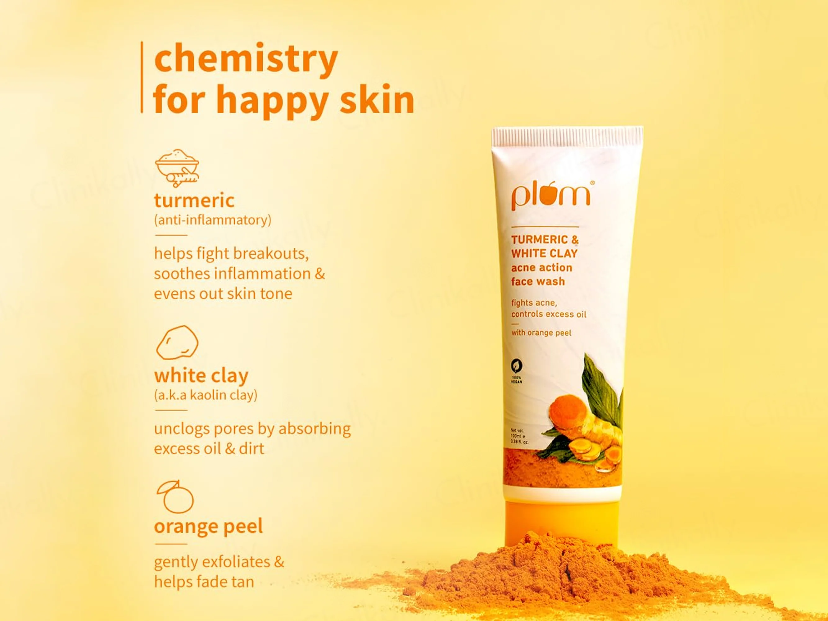 Plum Turmeric & White Clay Acne Action Face Wash With Orange Peel - Image 2