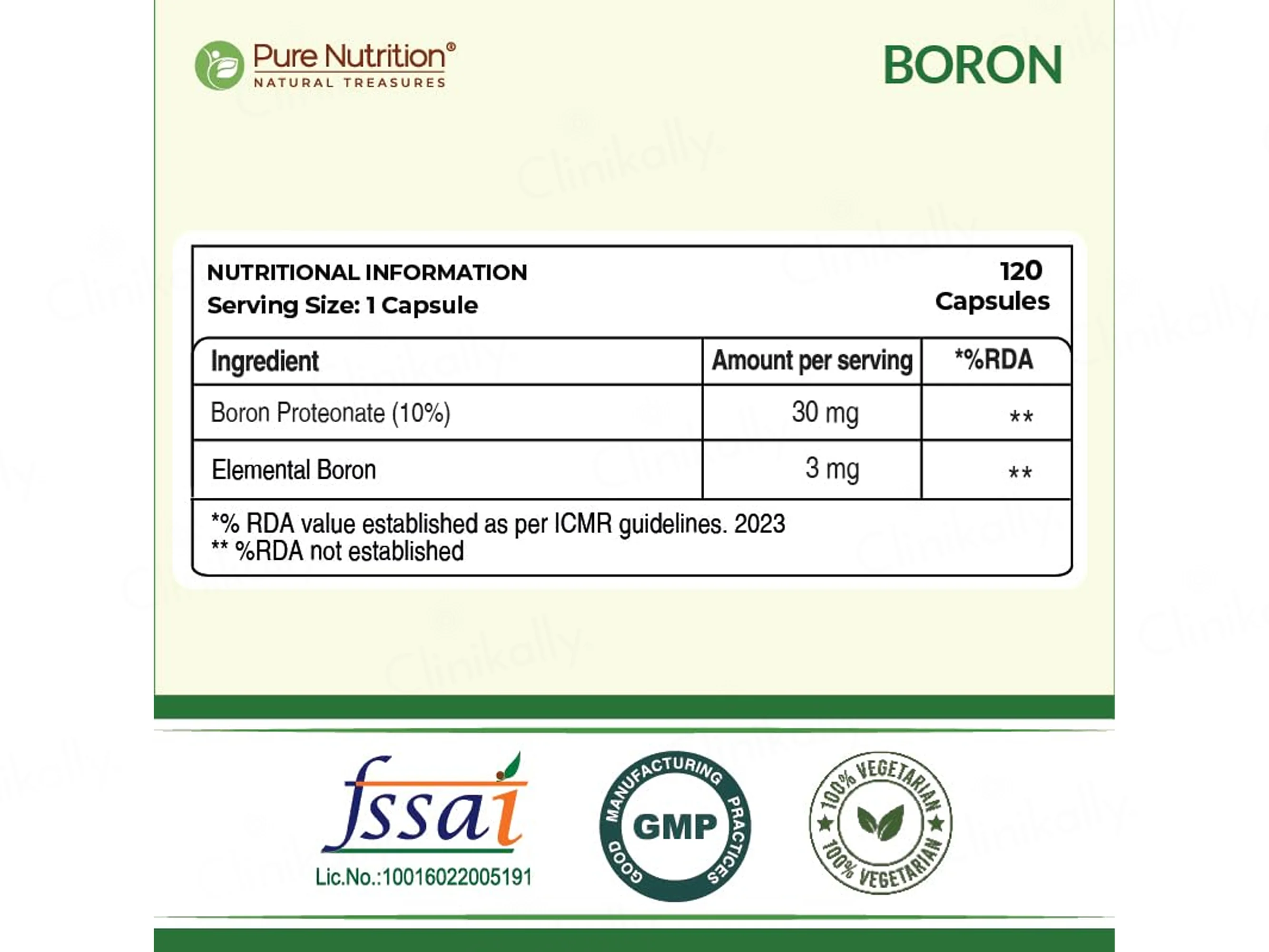 Pure Nutrition 100% Chelated Boron 3mg Veg Capsule - Image 2