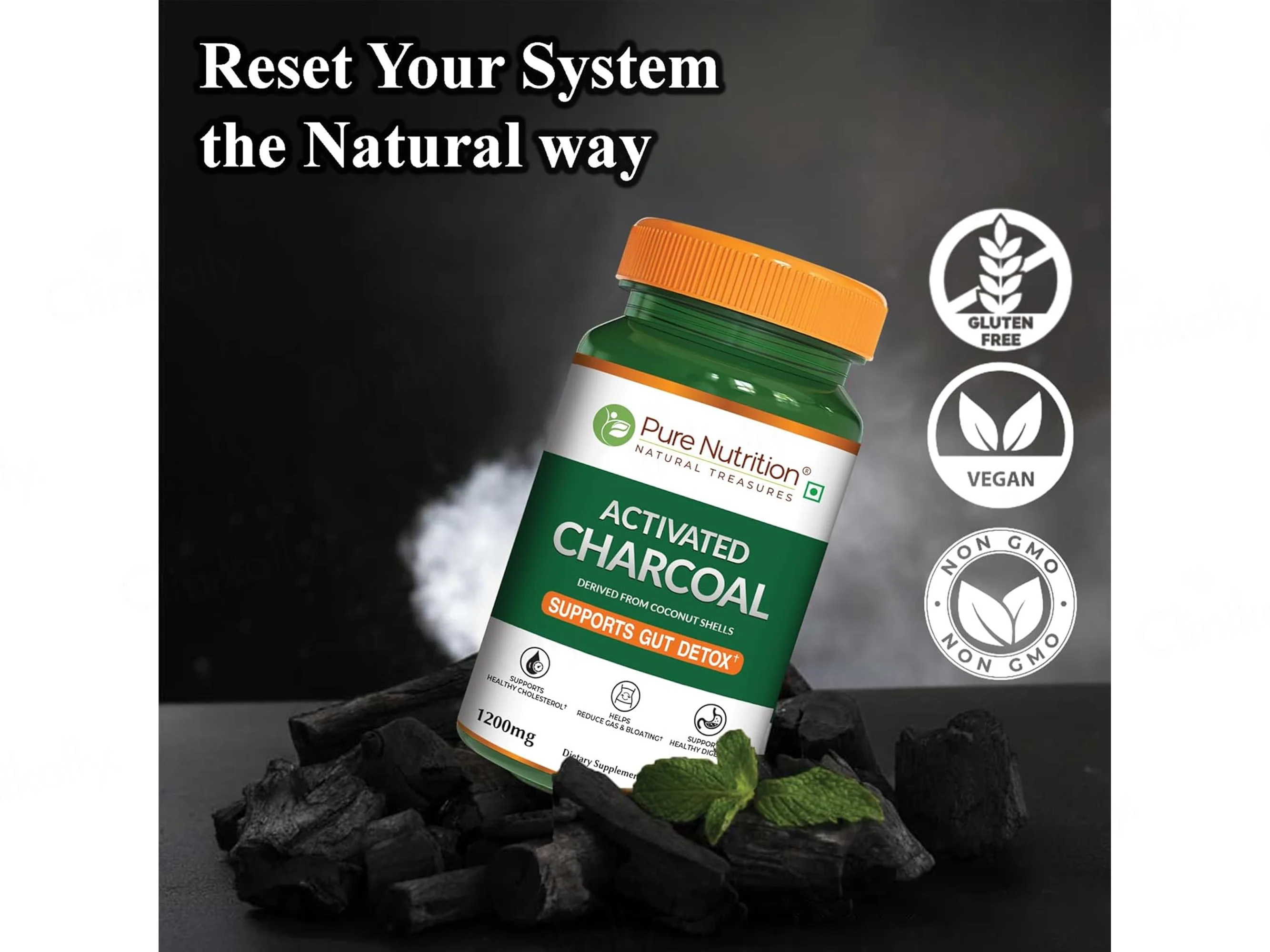 Pure Nutrition Activated Charcoal 1200mg Veg Capsule - Image 2